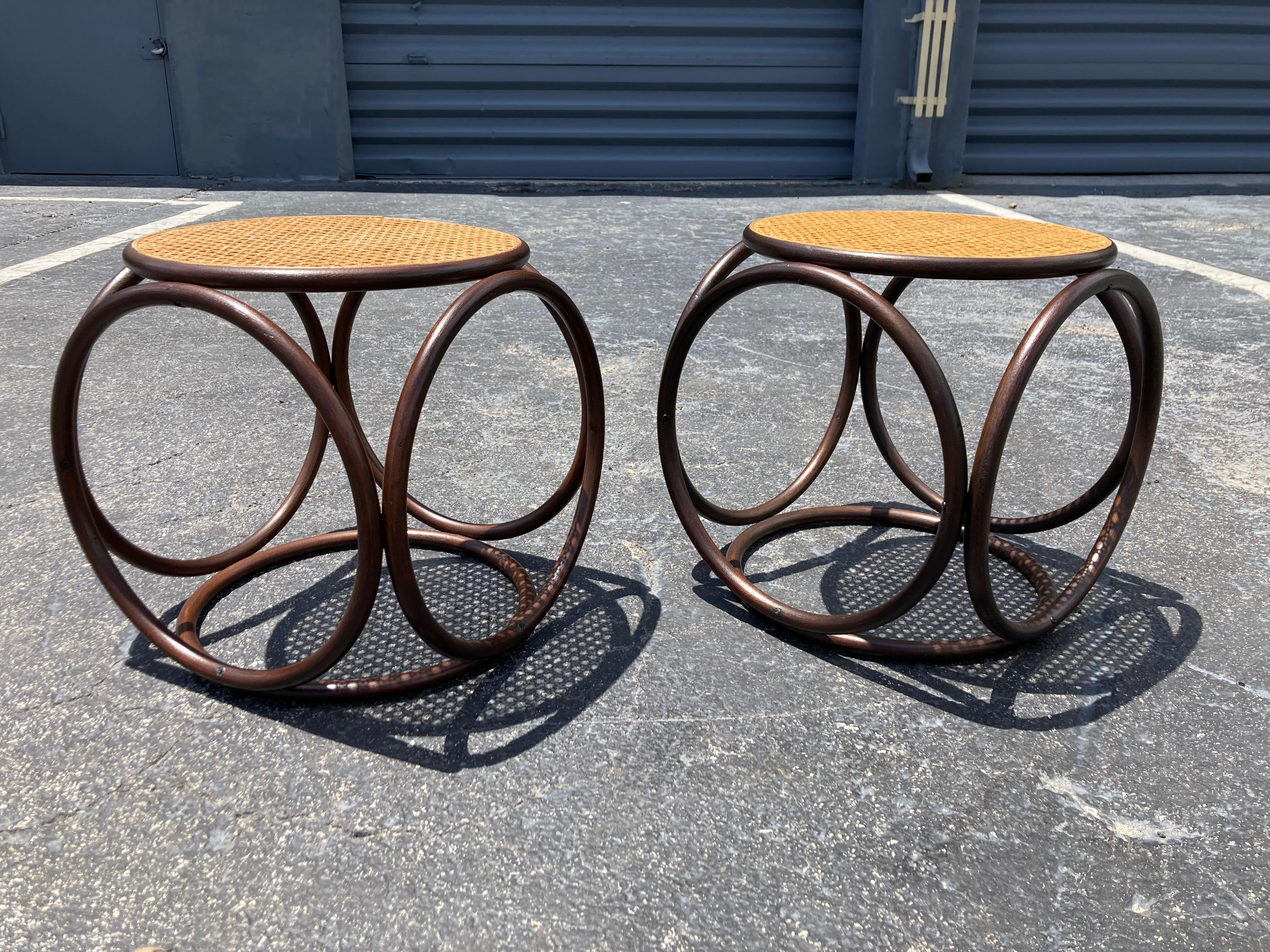 Austrian Pair of Stools, Ottomans, Side Tables, Cane and Bentwood Brown