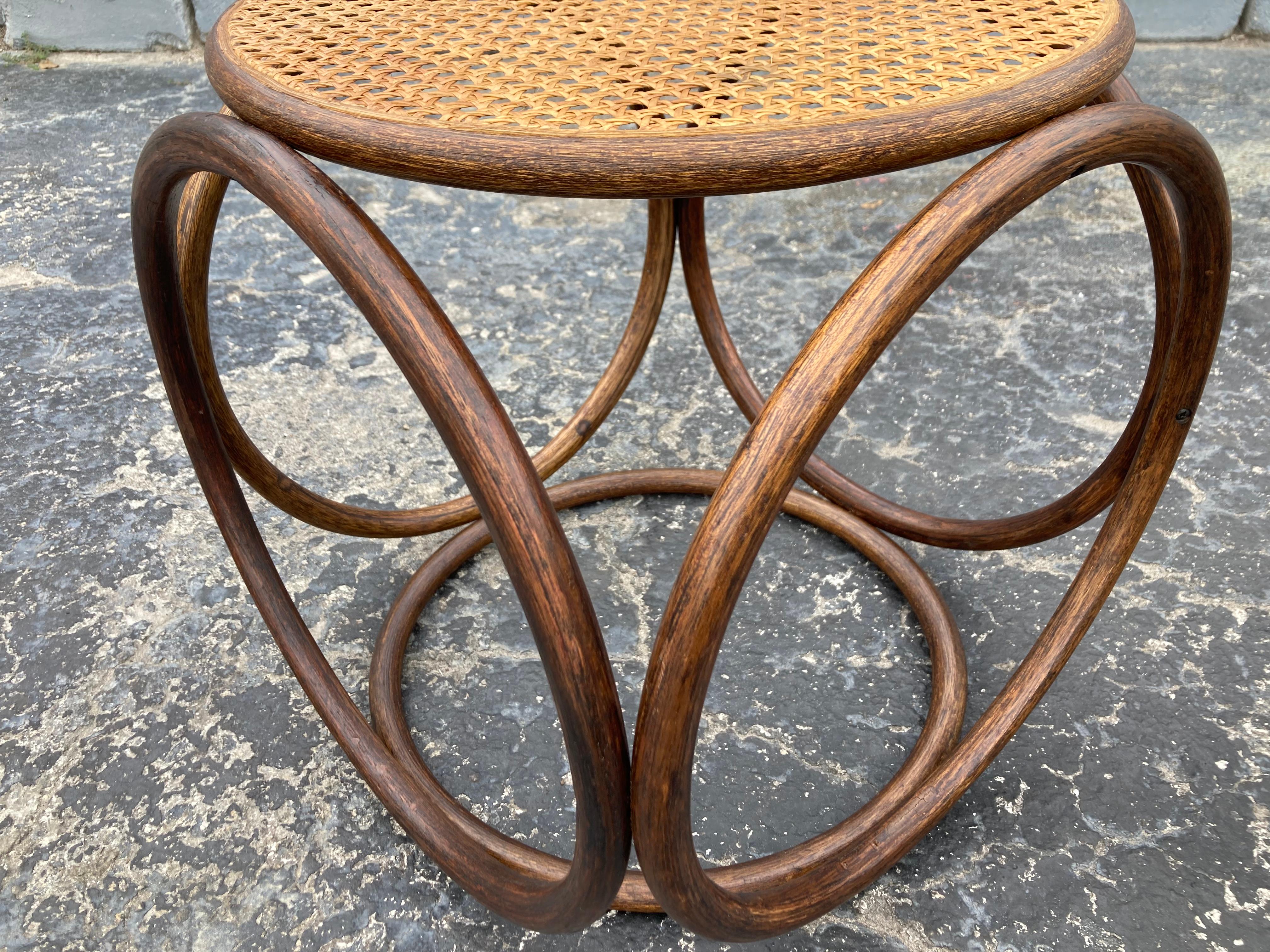 Late 20th Century Pair of Stools, Ottomans, Side Tables, Cane and Bentwood Brown For Sale