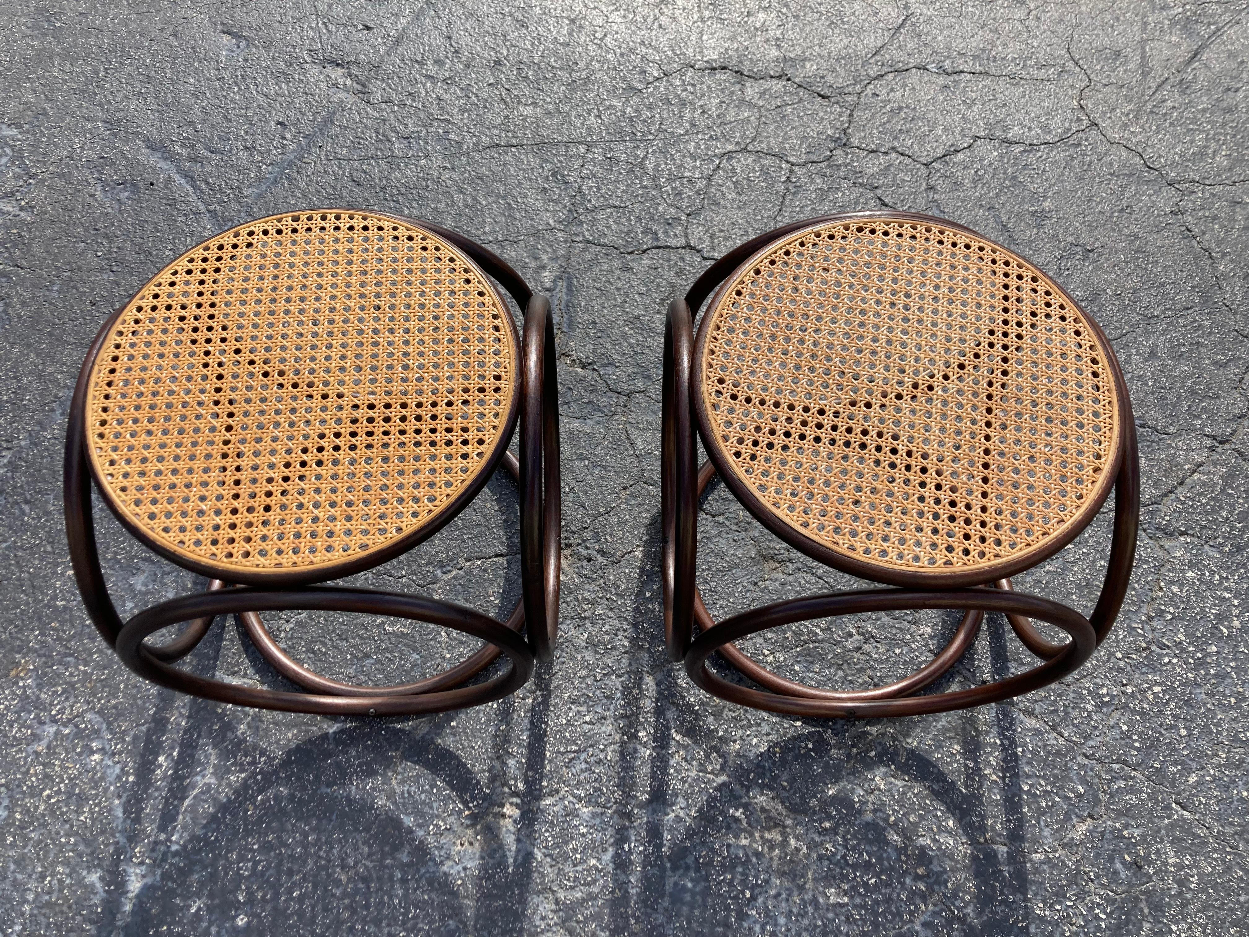 Pair of Stools, Ottomans, Side Tables, Cane and Bentwood Brown 1