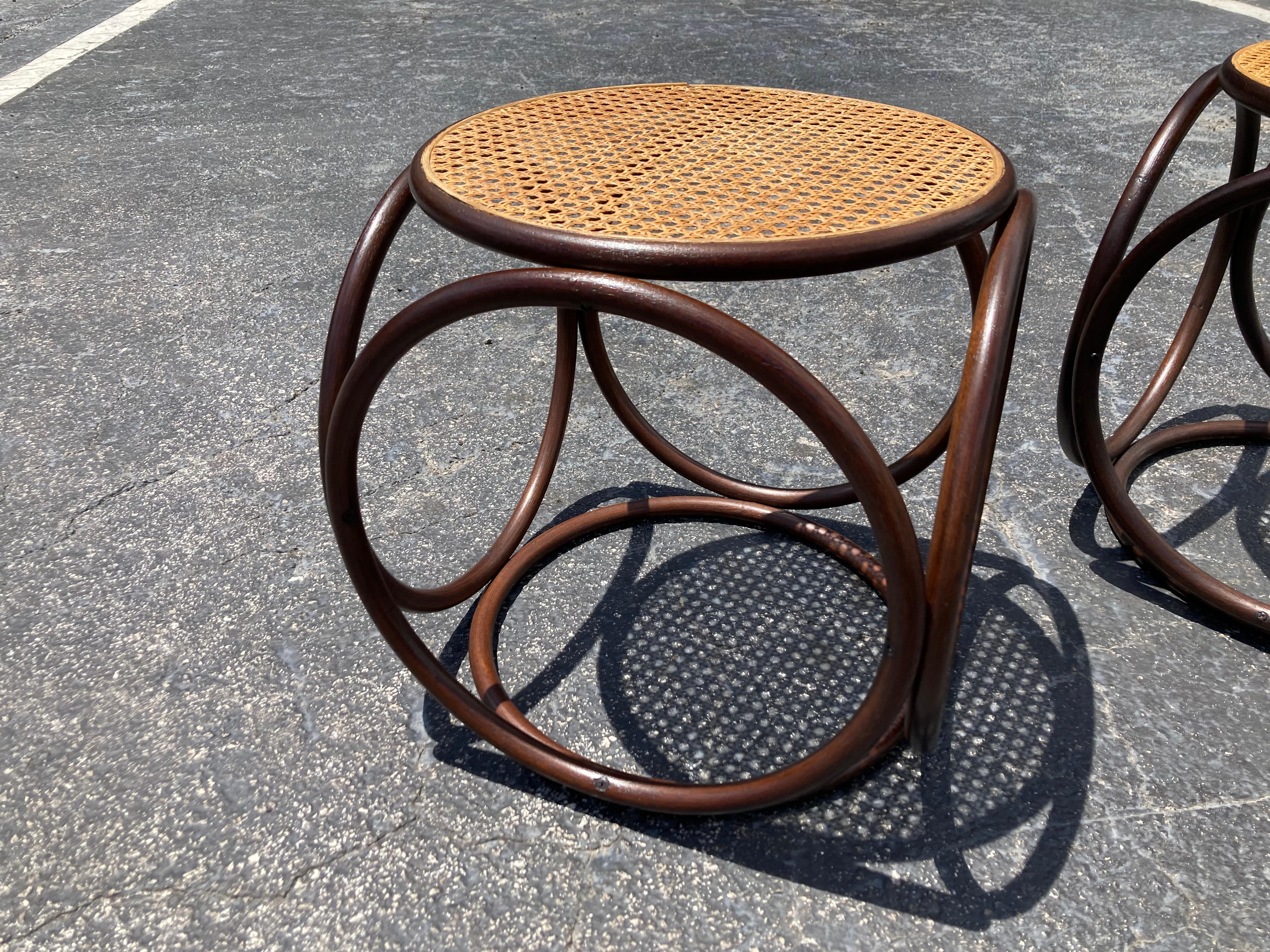 Pair of Stools, Ottomans, Side Tables, Cane and Bentwood Brown 2