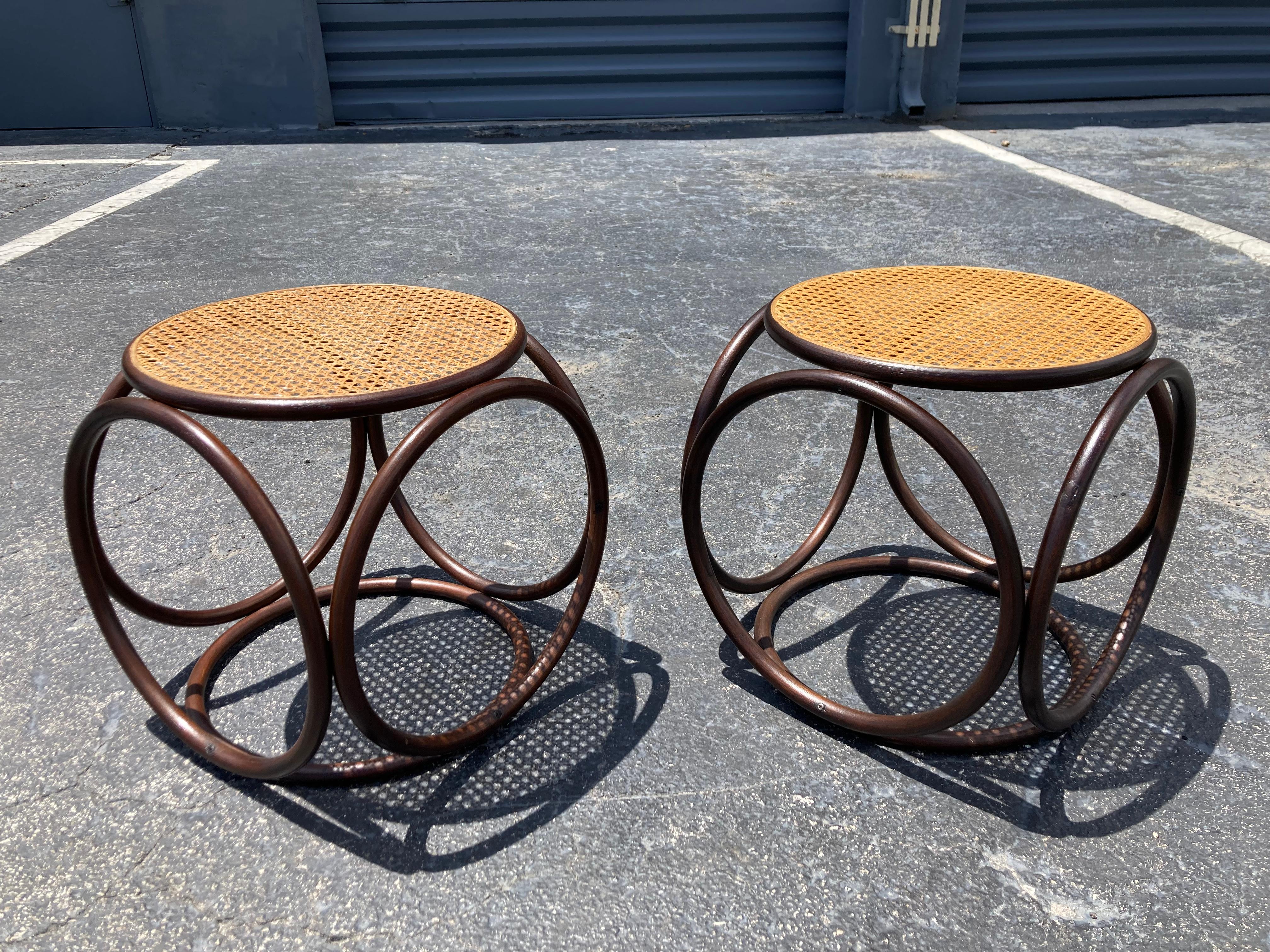 Pair of Stools, Ottomans, Side Tables, Cane and Bentwood Brown 3