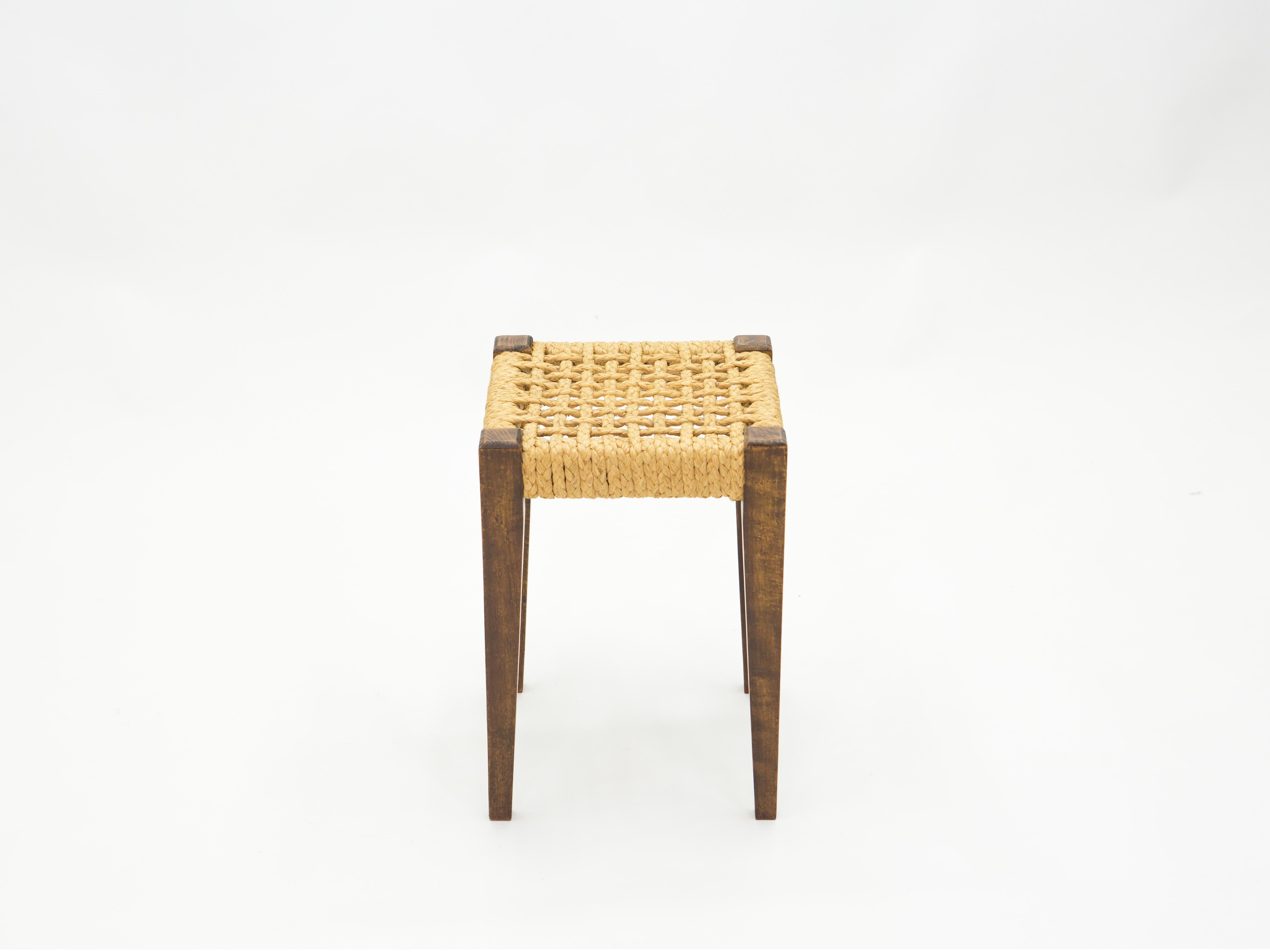 Mid-20th Century Pair of Stools Rope and Oakwood by Audoux Minet, 1950s