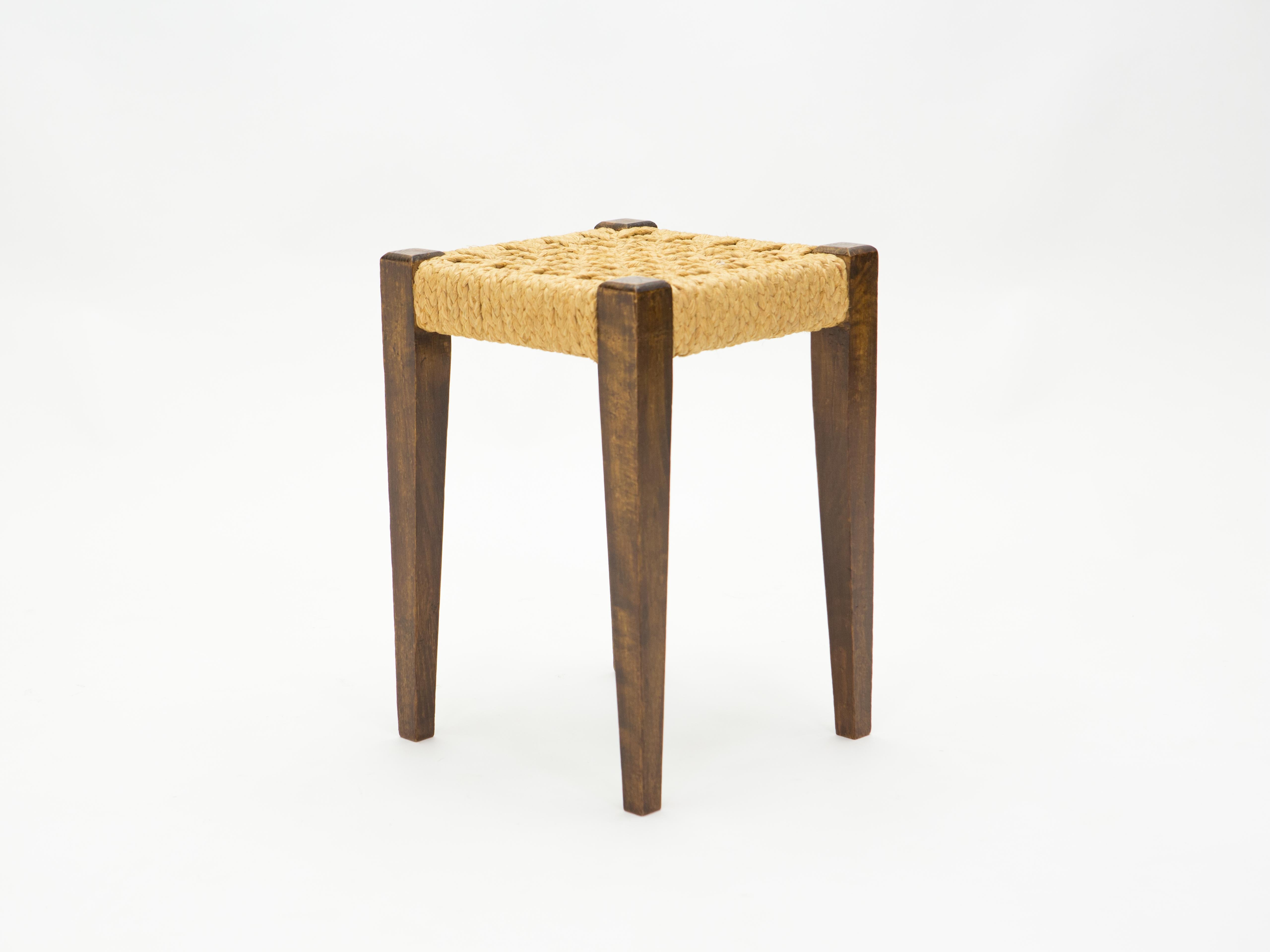 Pair of Stools Rope and Oakwood by Audoux Minet, 1950s 2