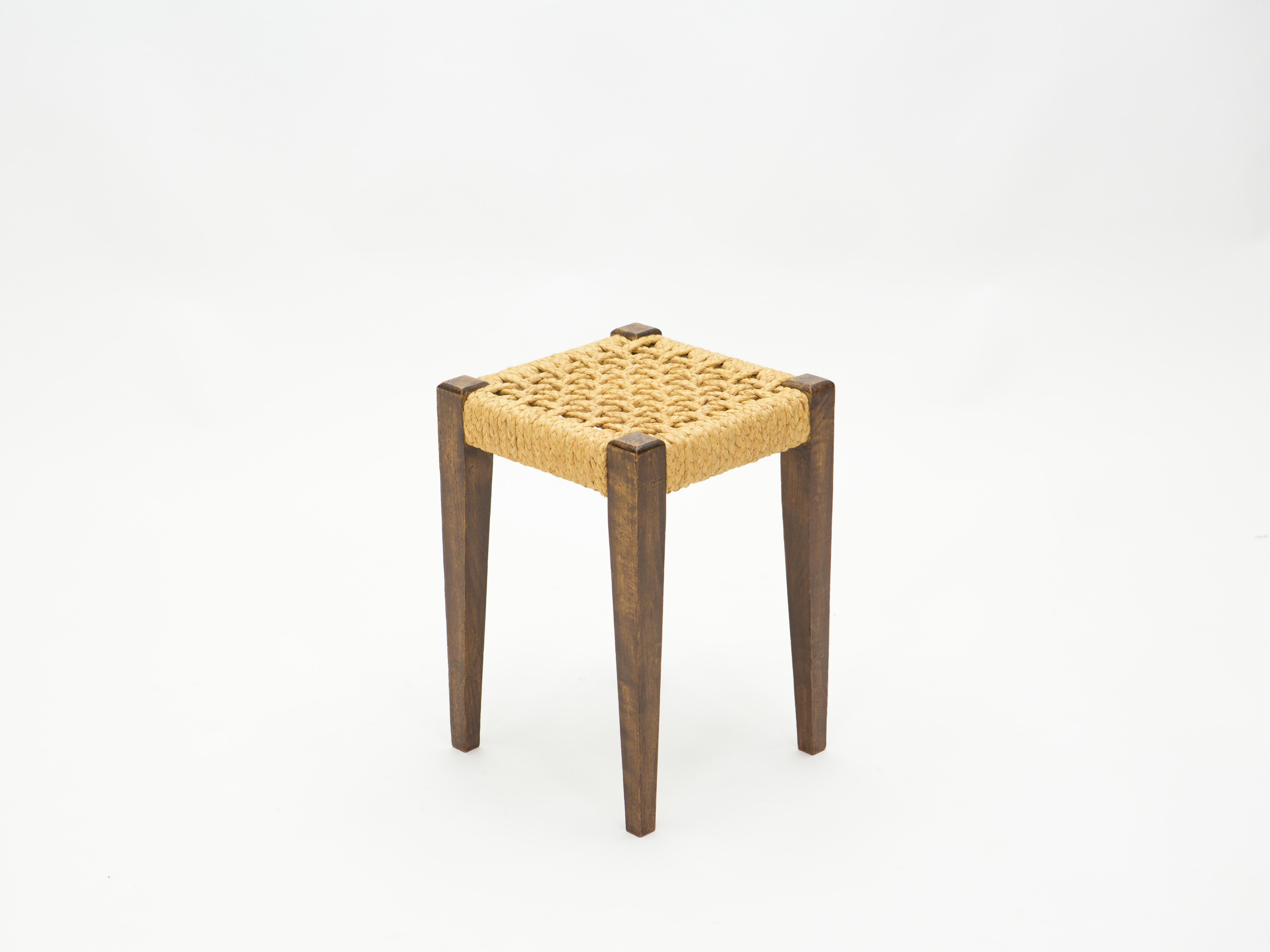 Pair of Stools Rope and Oakwood by Audoux Minet, 1950s 3