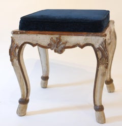 Pair of Stools, South Germany Bavaria 1750 Original Painting, New Upholstery