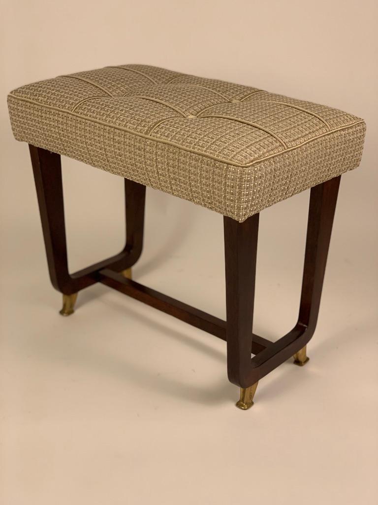 Pair of Stools with Padded Seat and Wooden Legs from 1950s 4