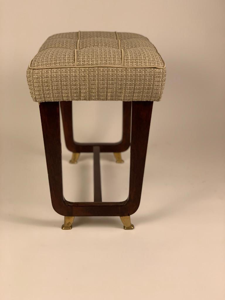 Pair of Stools with Padded Seat and Wooden Legs from 1950s 6