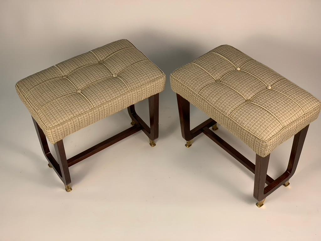 Mid-Century Modern Pair of Stools with Padded Seat and Wooden Legs from 1950s