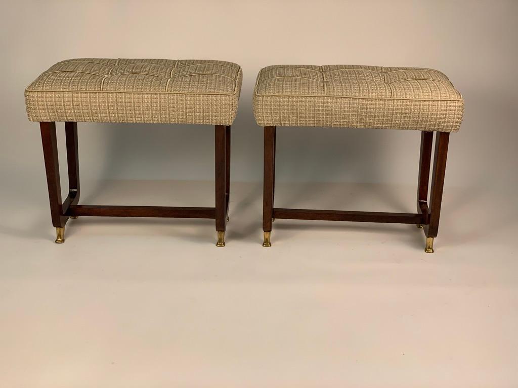 Italian Pair of Stools with Padded Seat and Wooden Legs from 1950s