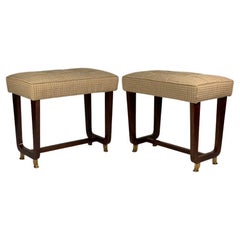 Pair of Stools with Padded Seat and Wooden Legs from 1950s