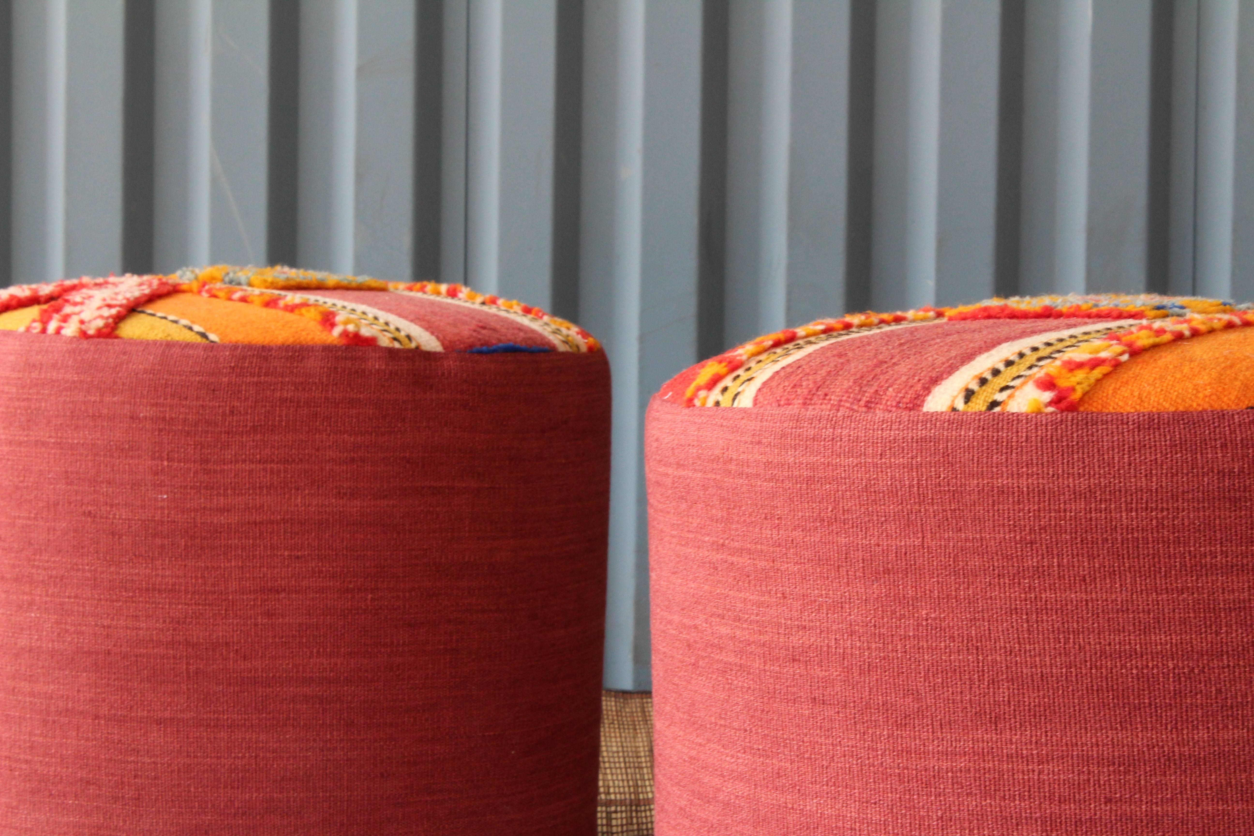 Contemporary Pair of Stools with Vintage Moroccan Upholstery