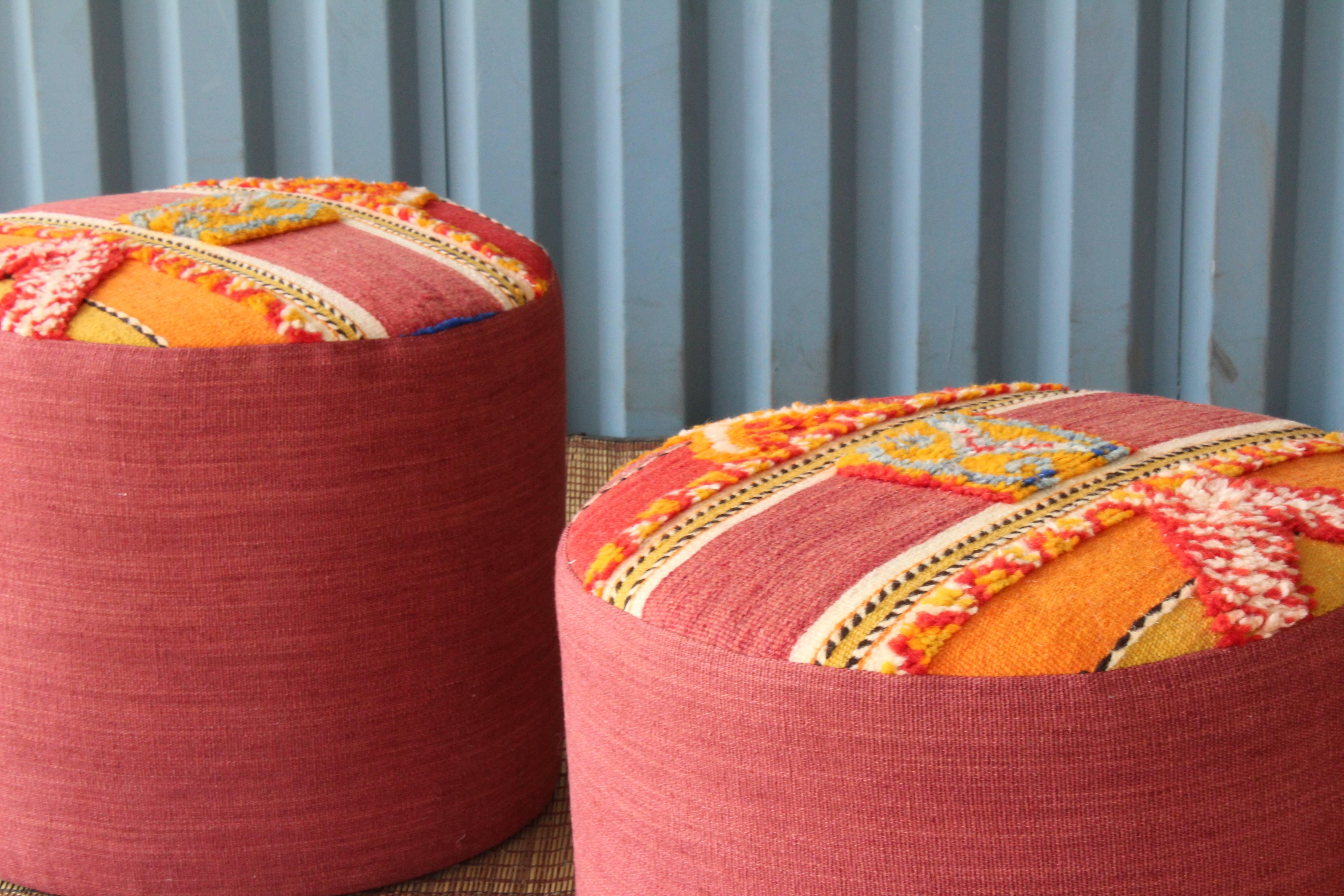Pair of Stools with Vintage Moroccan Upholstery 1