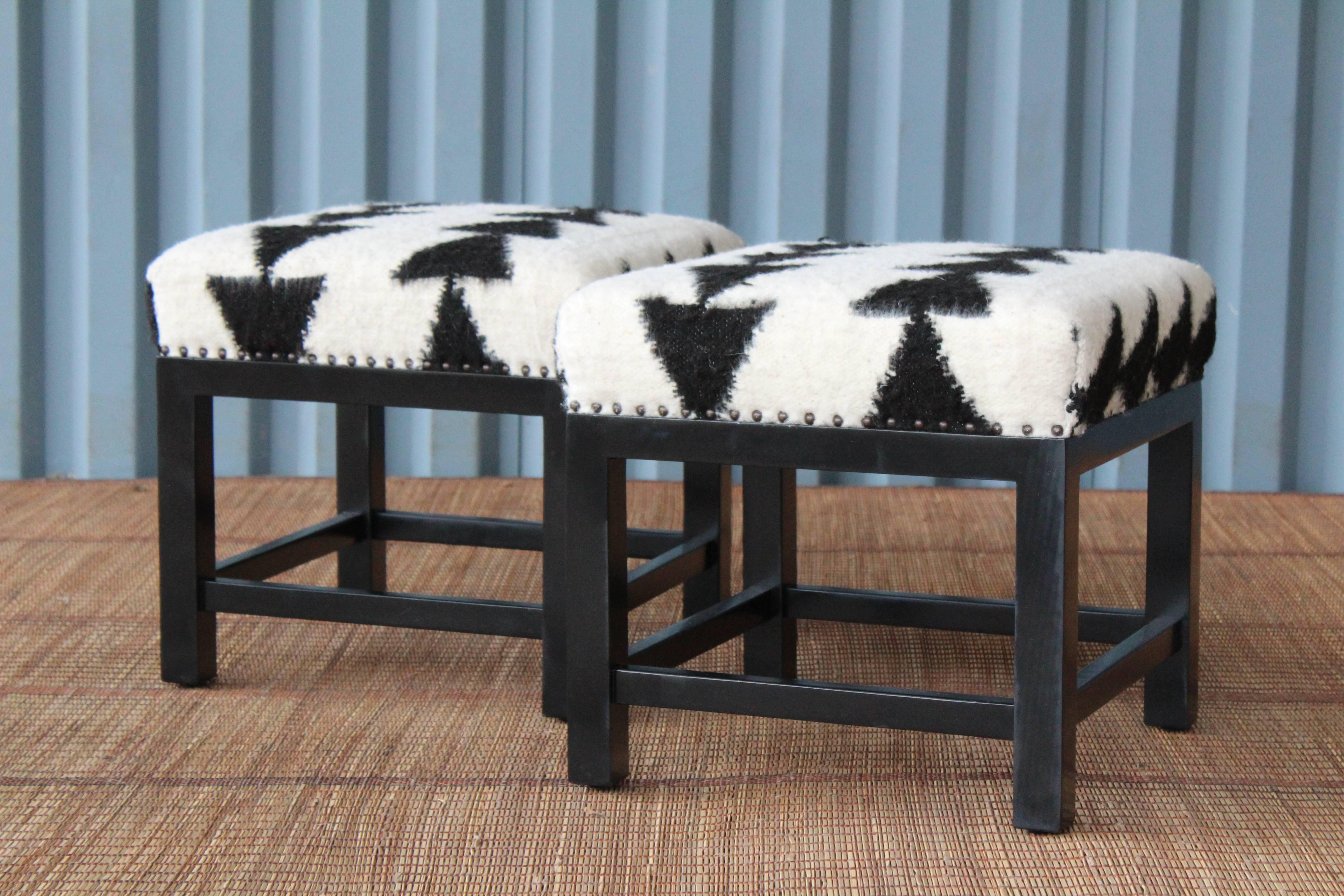 American Pair of Stools with Wool Upholstery by Hollywood at Home