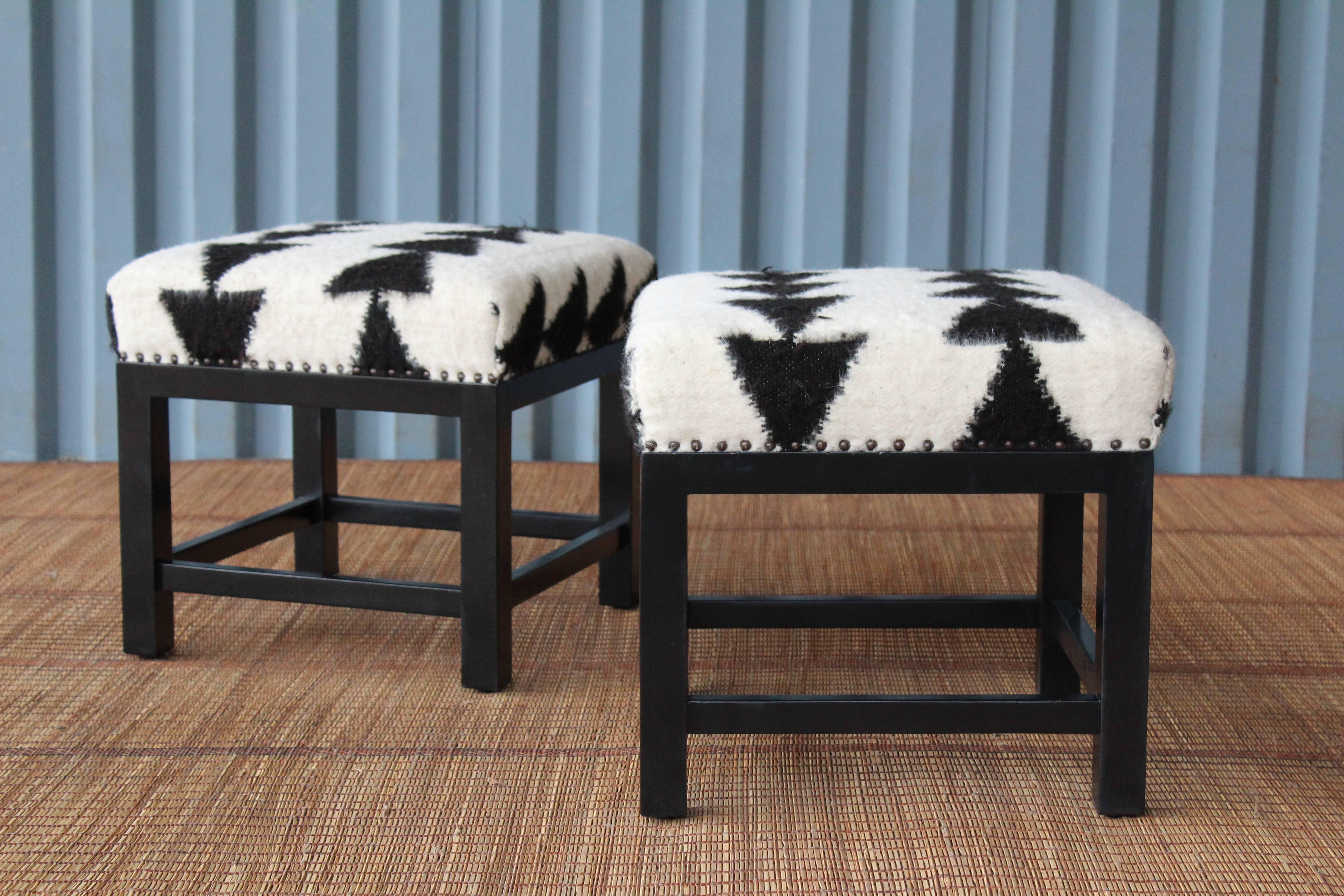 Pair of Stools with Wool Upholstery by Hollywood at Home In Excellent Condition In Los Angeles, CA