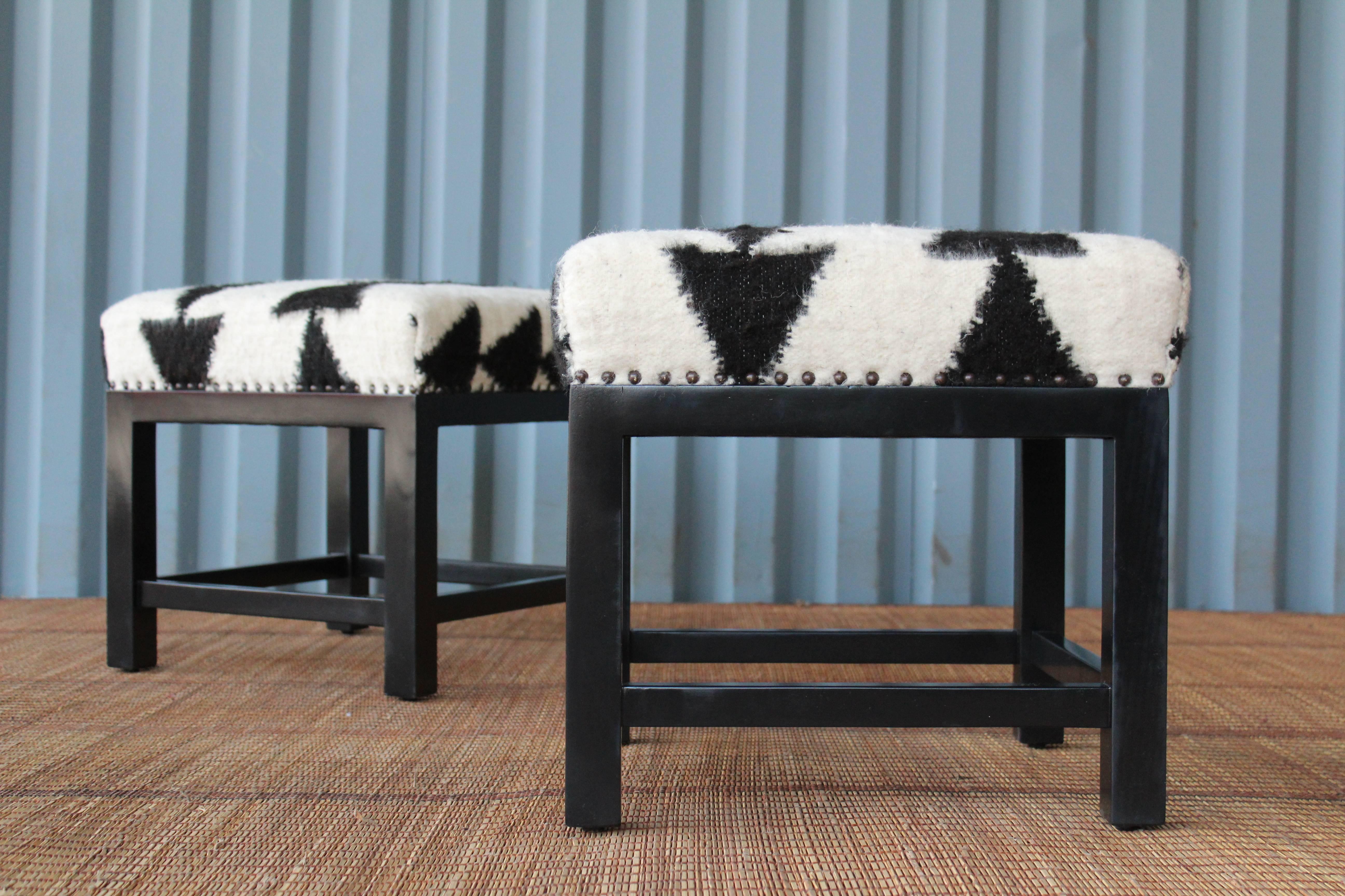 Pair of Stools with Wool Upholstery by Hollywood at Home 1