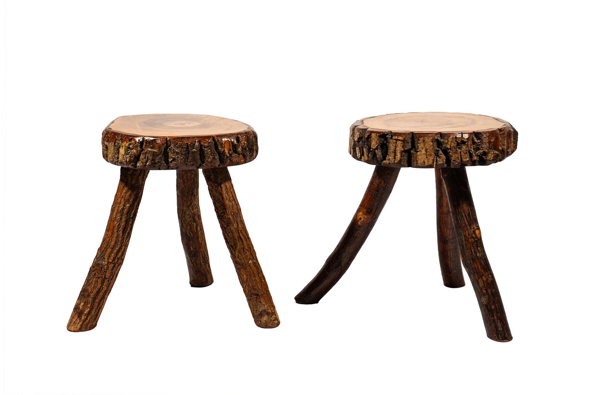 Pair of Stools, Wood, circa 1970, France In Good Condition In Nice, Cote d' Azur