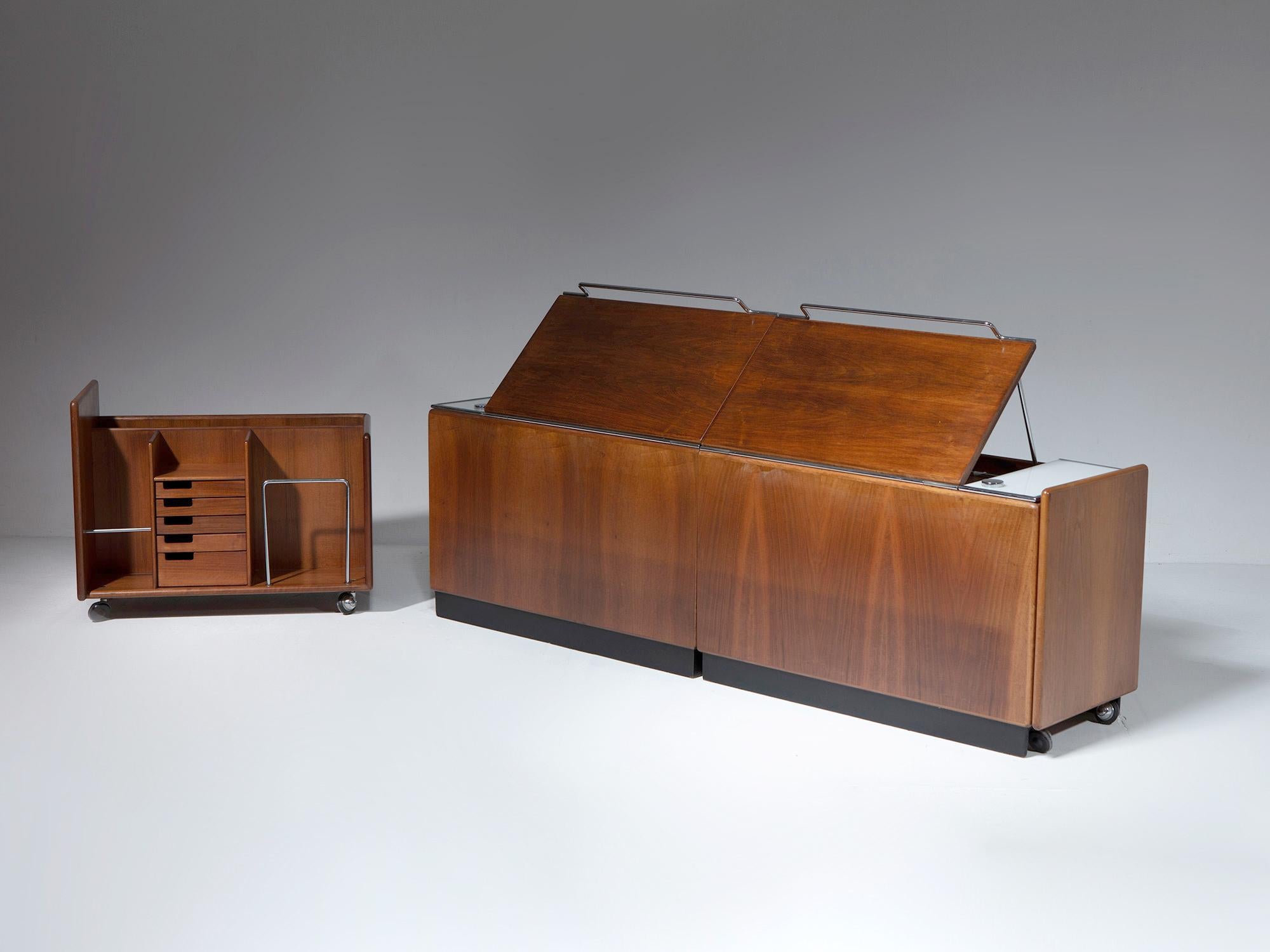 Wood Pair of Storage Bed Headboards by Fabio Lenci for Bernini, Italy, 1970s