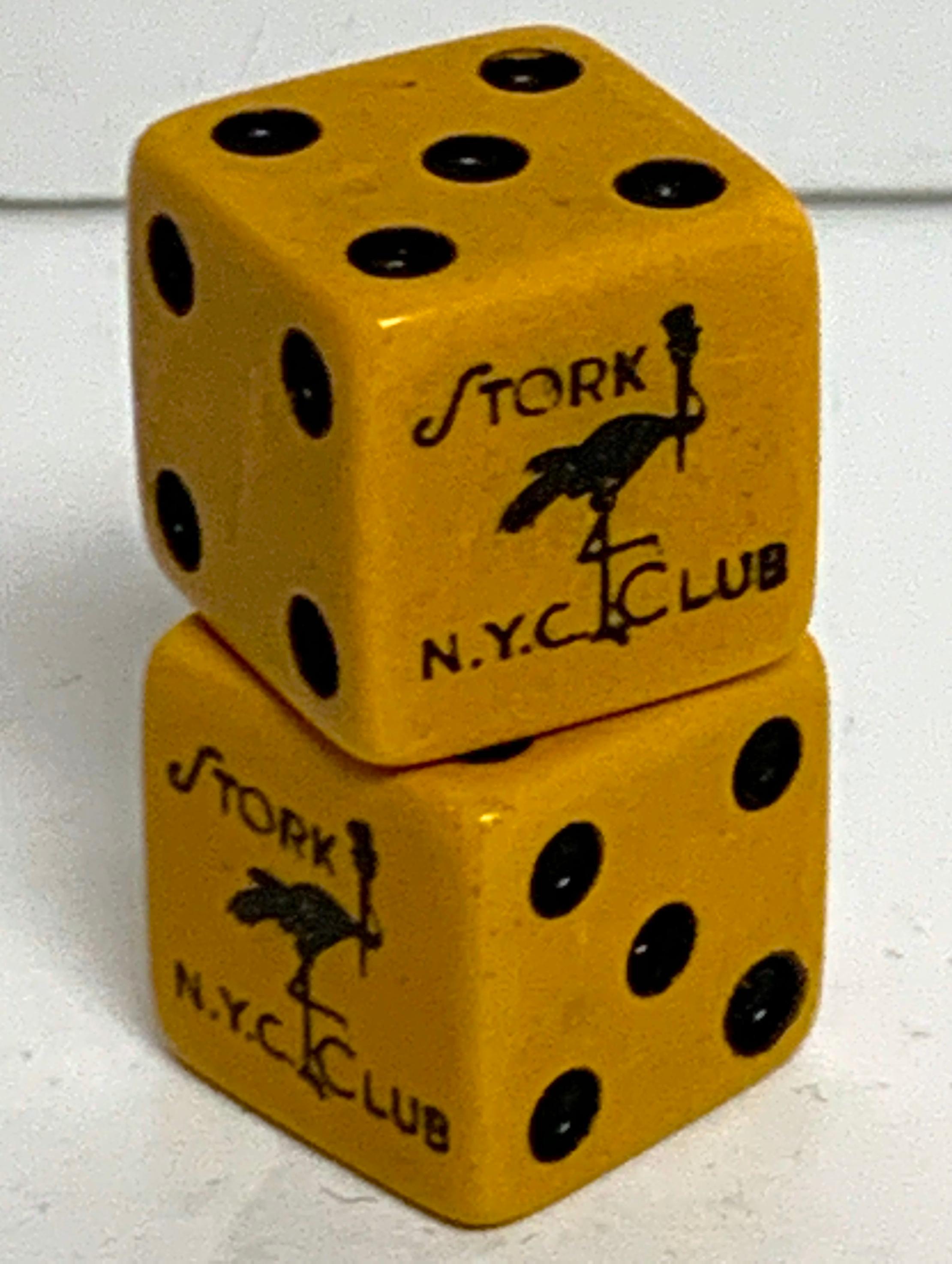 Pair of Stork Club NYC Bakelite dice, gambled with by Eva Gabor 
Each one with Stork Club logo on one side with 