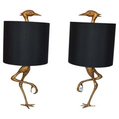 Pair of Stork Table Lamps with Black Lamp Shades, USA, 2000s