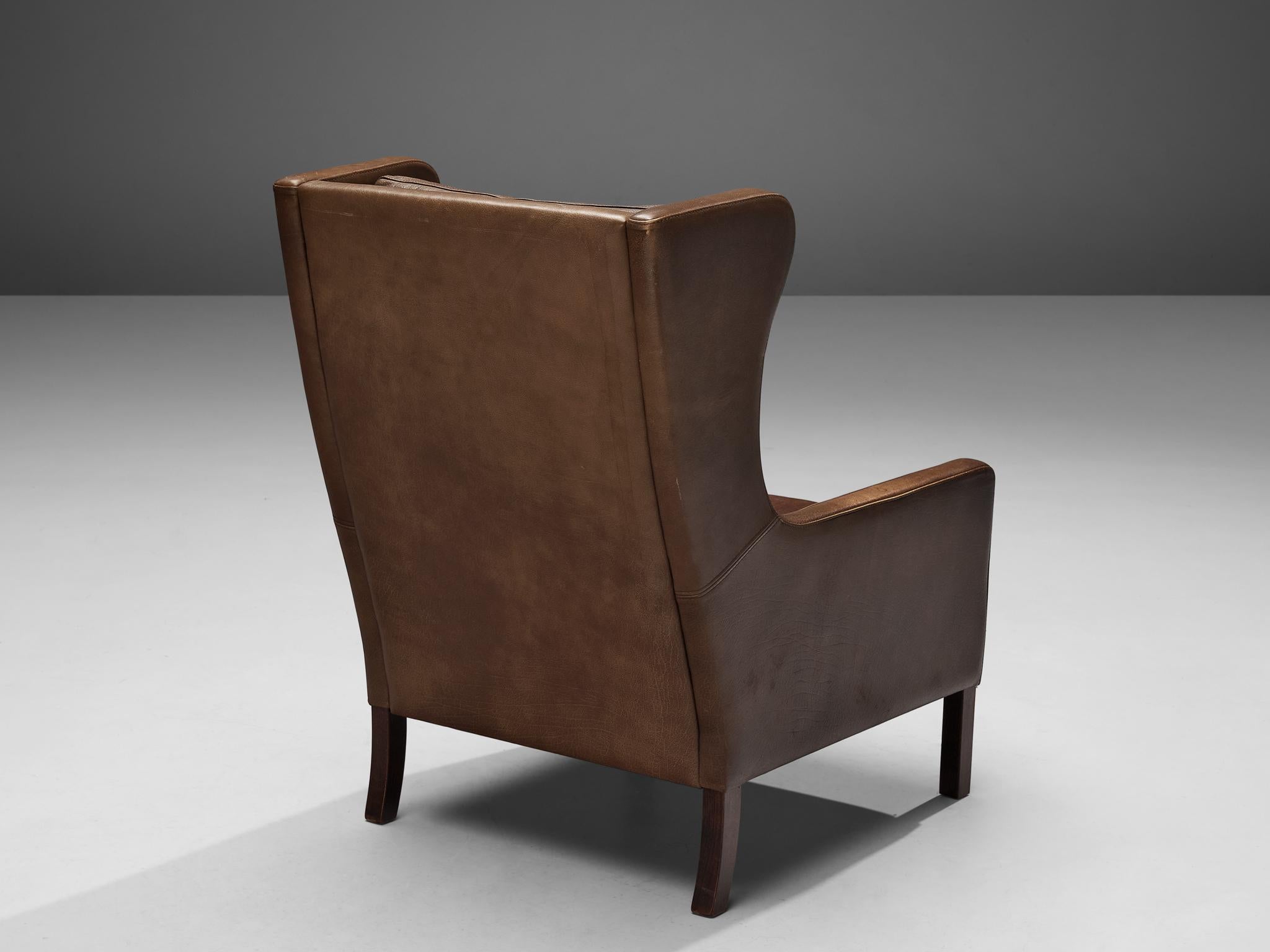 Pair of Stouby Denmark Lounge Chairs in Dark Brown Leather 1