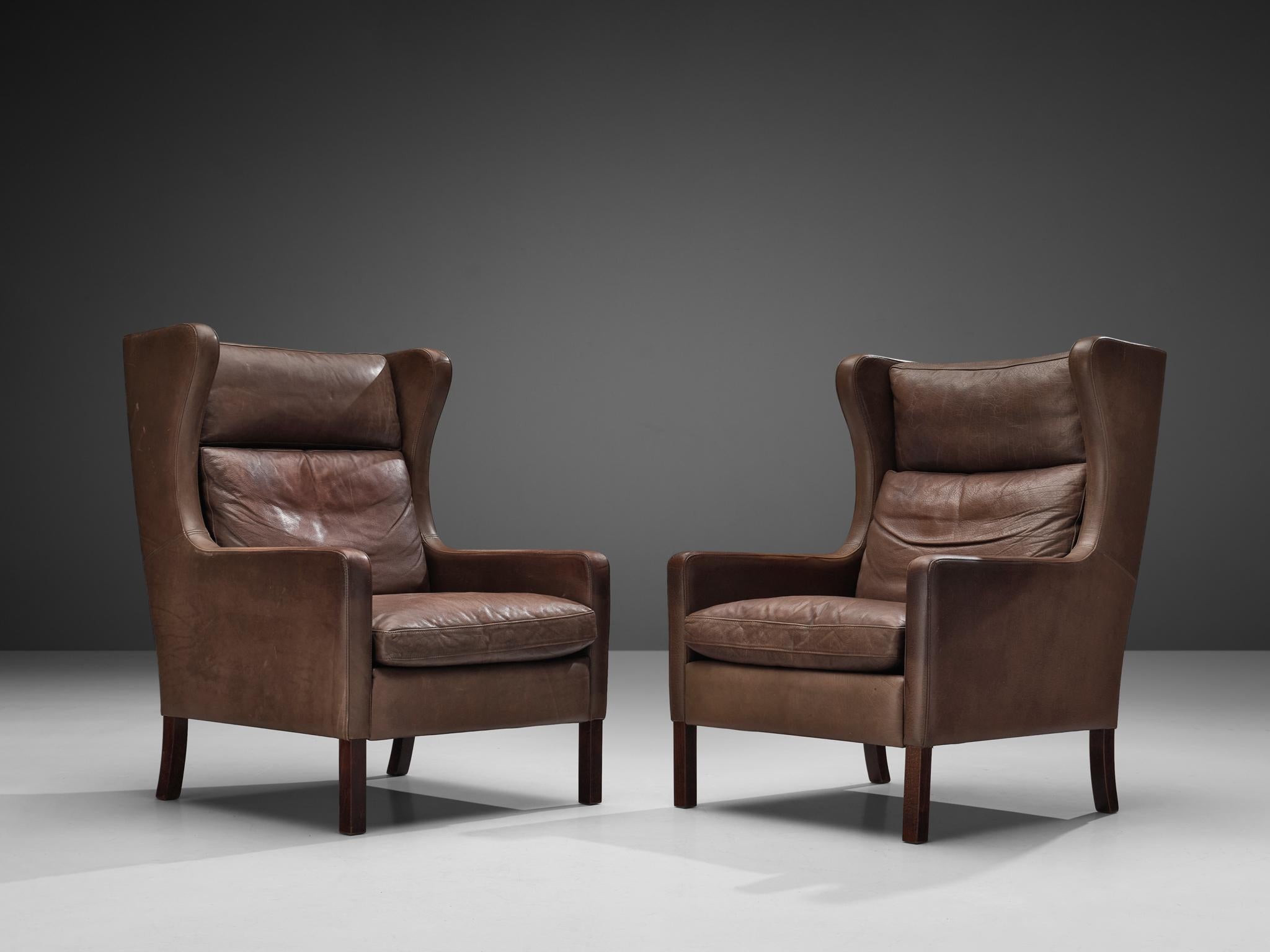 Pair of Stouby Denmark Lounge Chairs in Dark Brown Leather 2