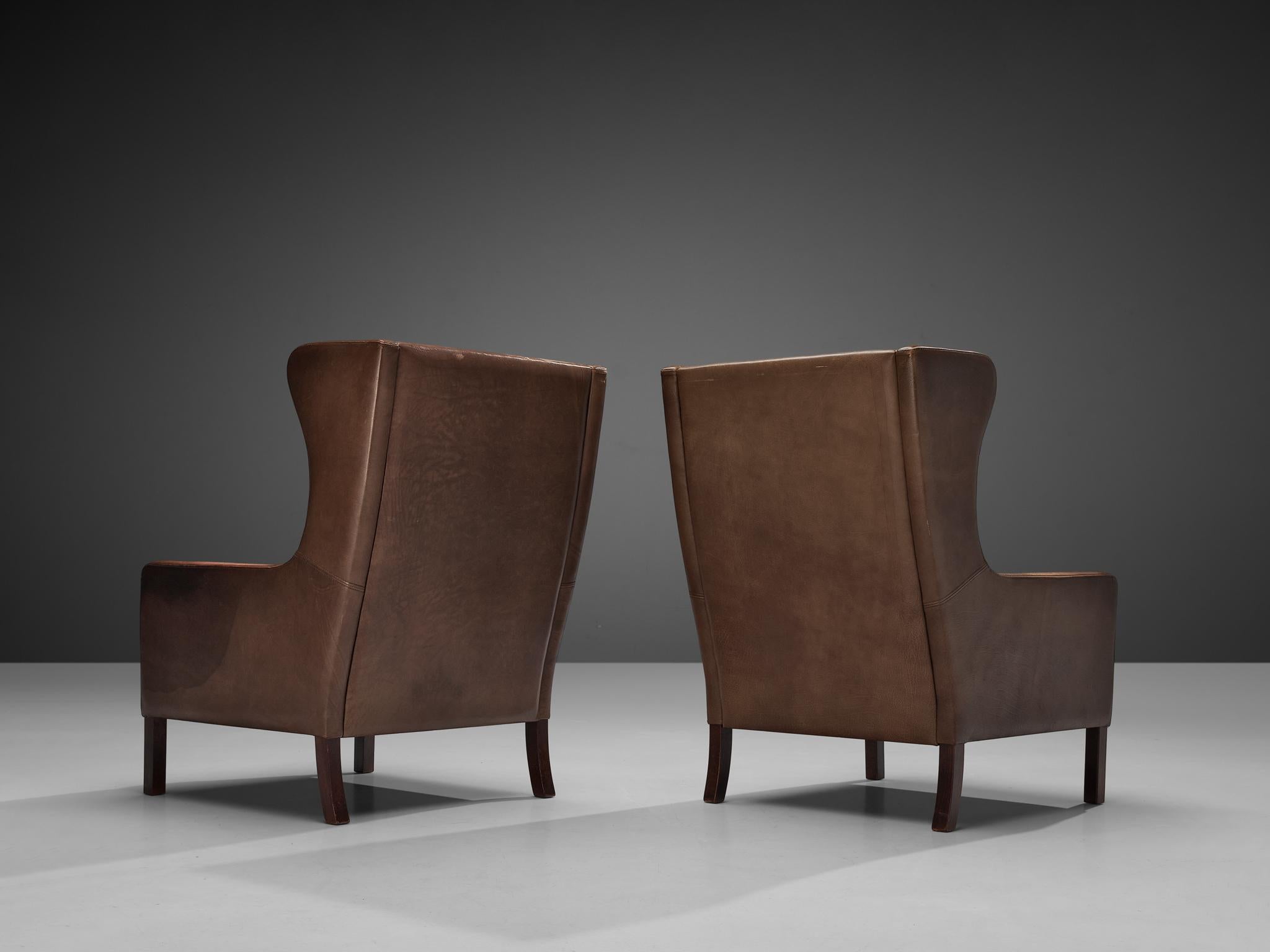 Pair of Stouby Denmark Lounge Chairs in Dark Brown Leather 3
