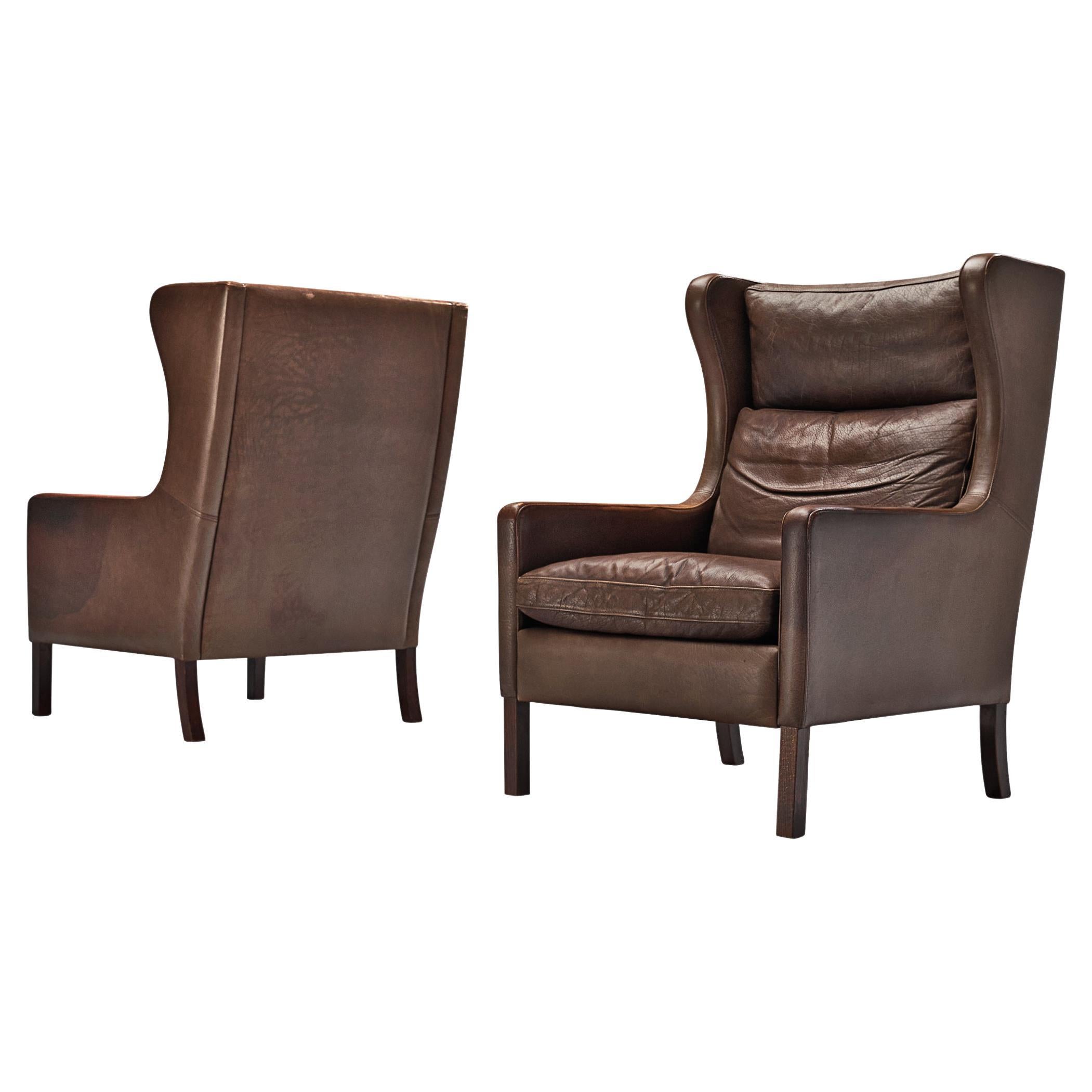 Pair of Stouby Denmark Lounge Chairs in Dark Brown Leather