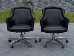 Pair of Stow Davis Black Leather & Chrome Rolling Swivel Desk or Office Chairs
