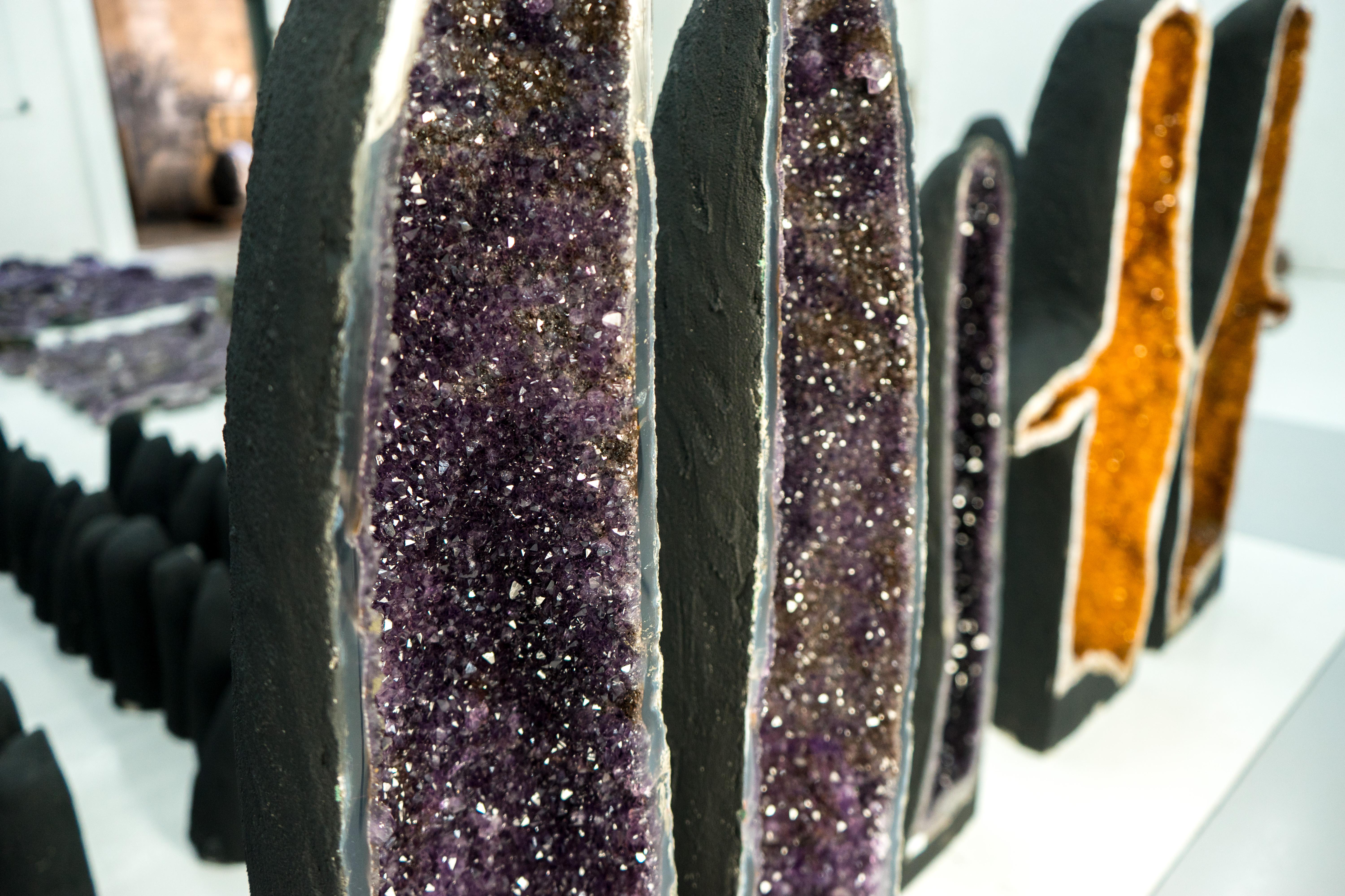 Pair of Straight, X-Tall Amethyst Geodes with Sparkly Purple Amethyst and Agate For Sale 2