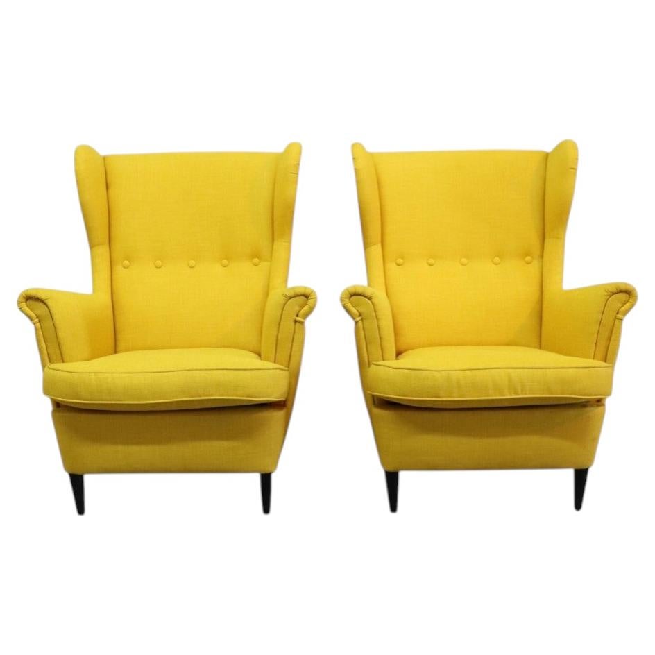 Pair Of Strandmon MCM Sunshine Yellow Lounge Chairs, Signed, 20thC