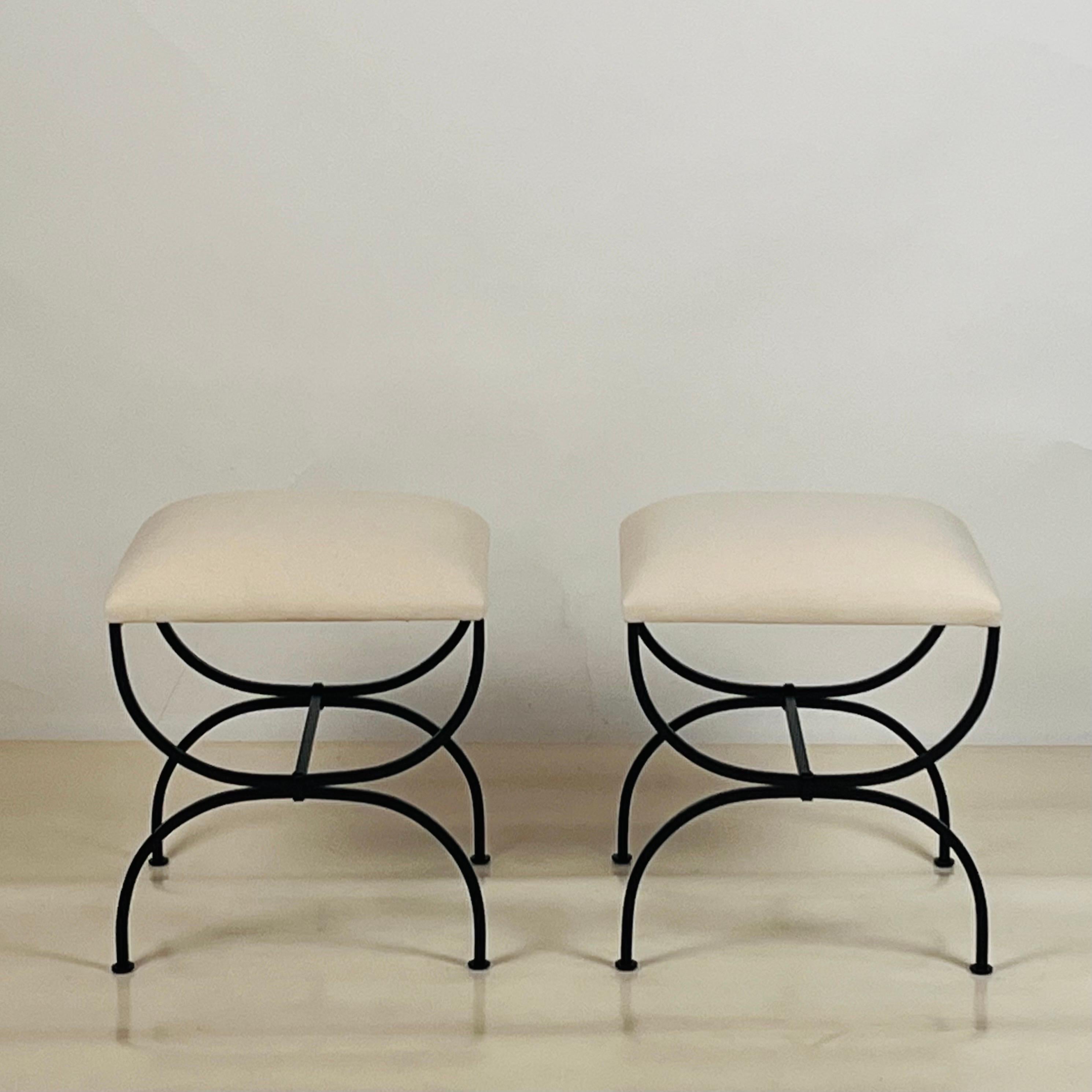 Pair of 'Strapontin' stools by Design Frères in muslin or COM.

Completed in muslin (as shown) or send 1 yard COM per stool (2 yards for the pair) to our mailing address upon completion of your order.