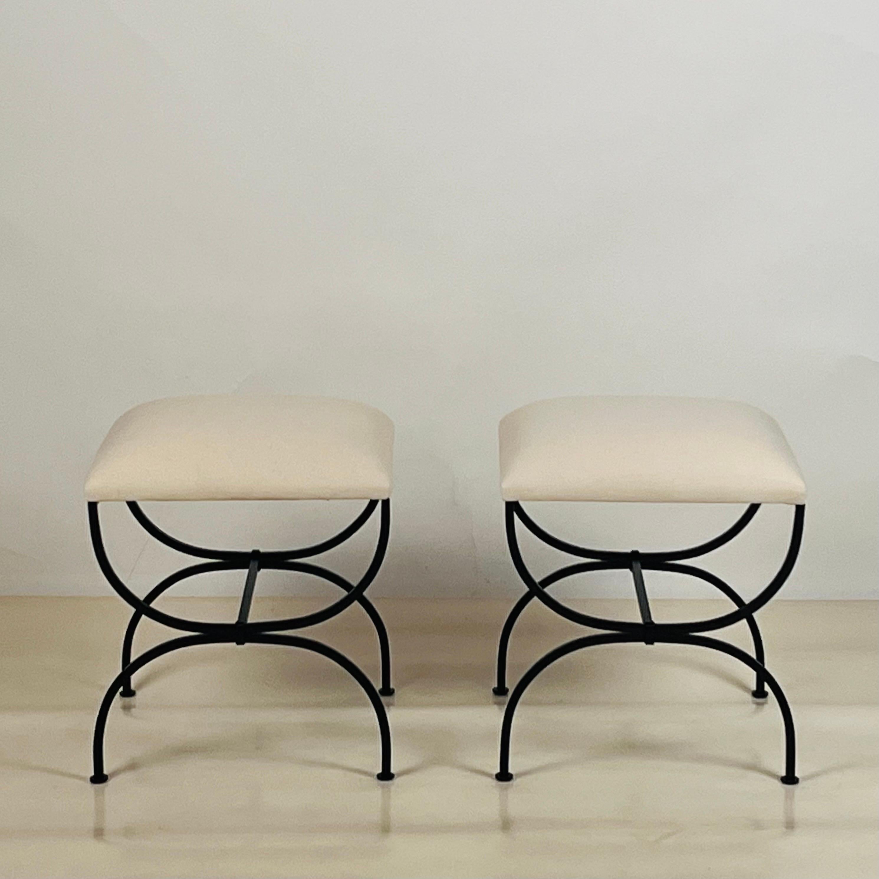 Pair of 'Strapontin' stools by Design Frères in muslin or COM.

Completed in muslin (as shown) or send 1 yard COM per stool (2 yards for the pair) to our mailing address upon completion of your order.