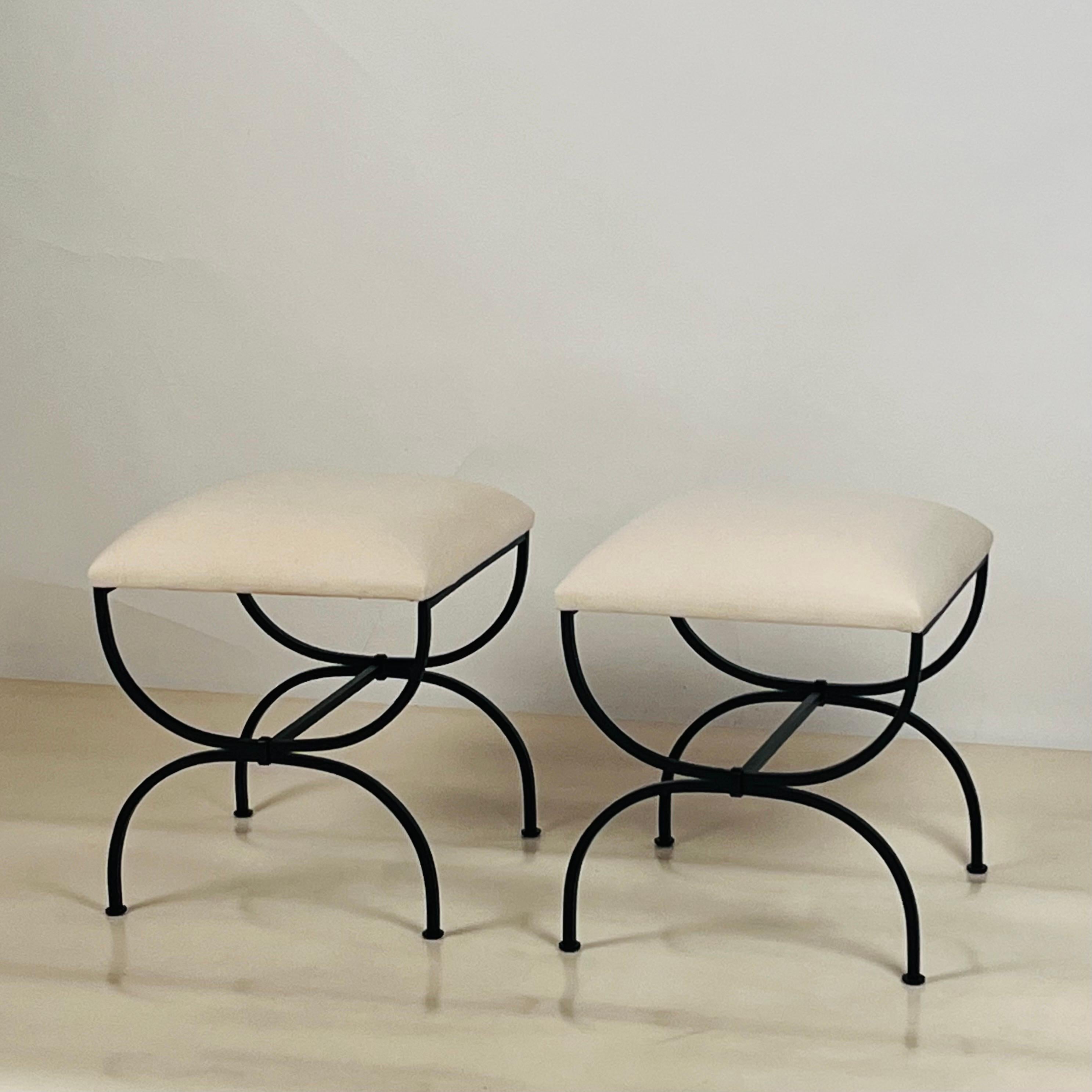 Art Deco Pair of 'Strapontin' stools by Design Frères in muslin or COM For Sale