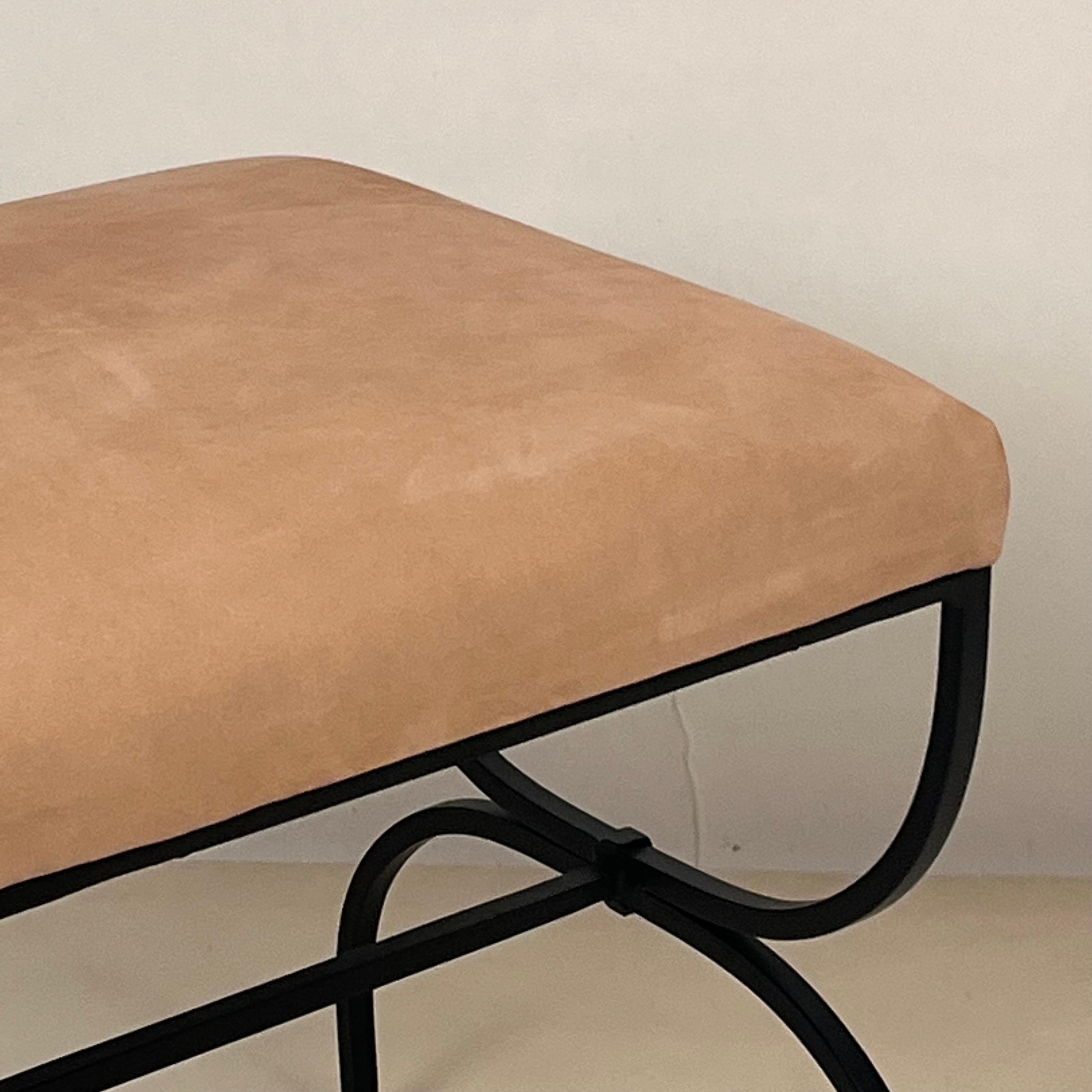 Contemporary Pair of 'Strapontin' Stools in Cognac Nubuck Leather by Design Frères For Sale