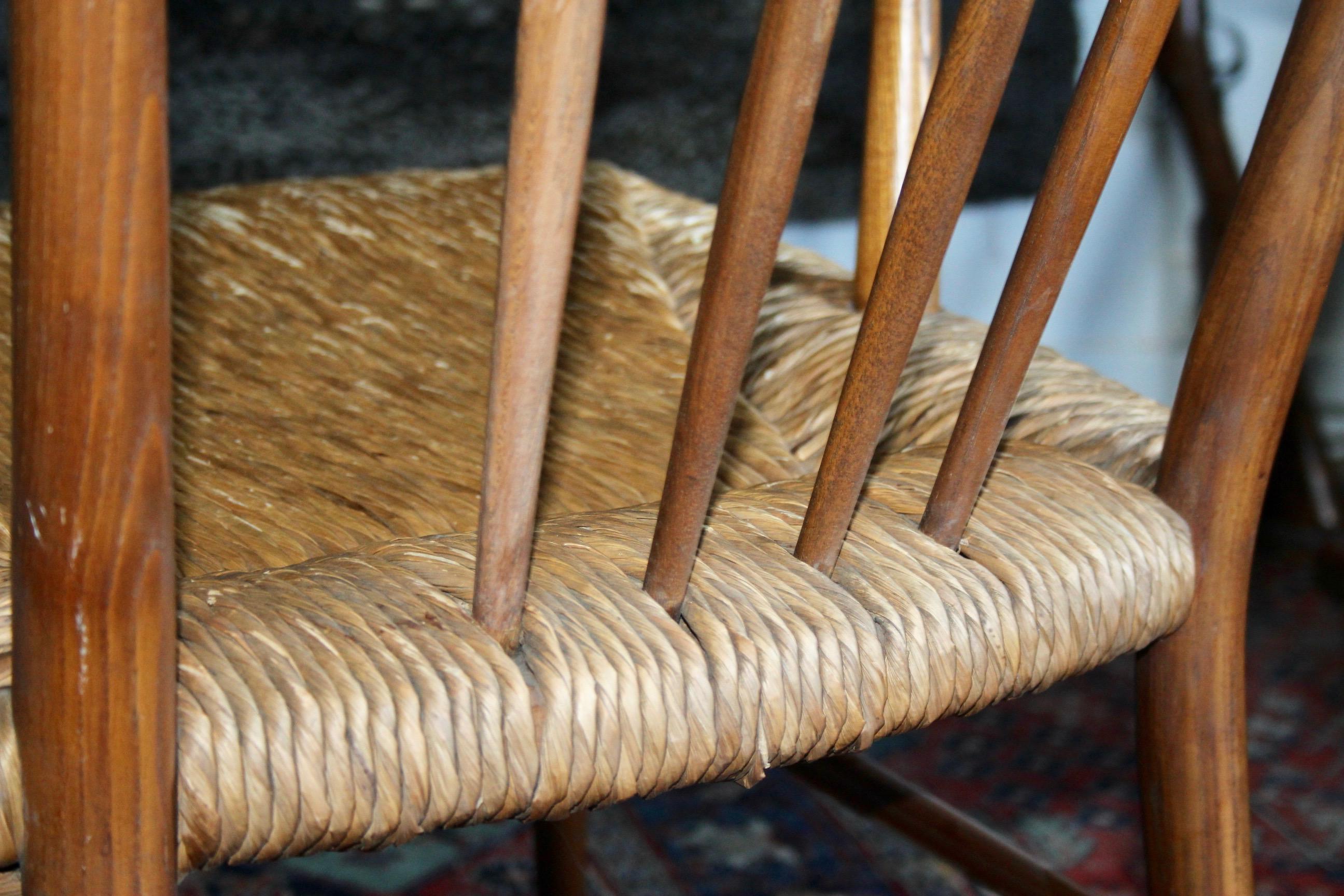 Pair of straw and wood armchairs  For Sale 12