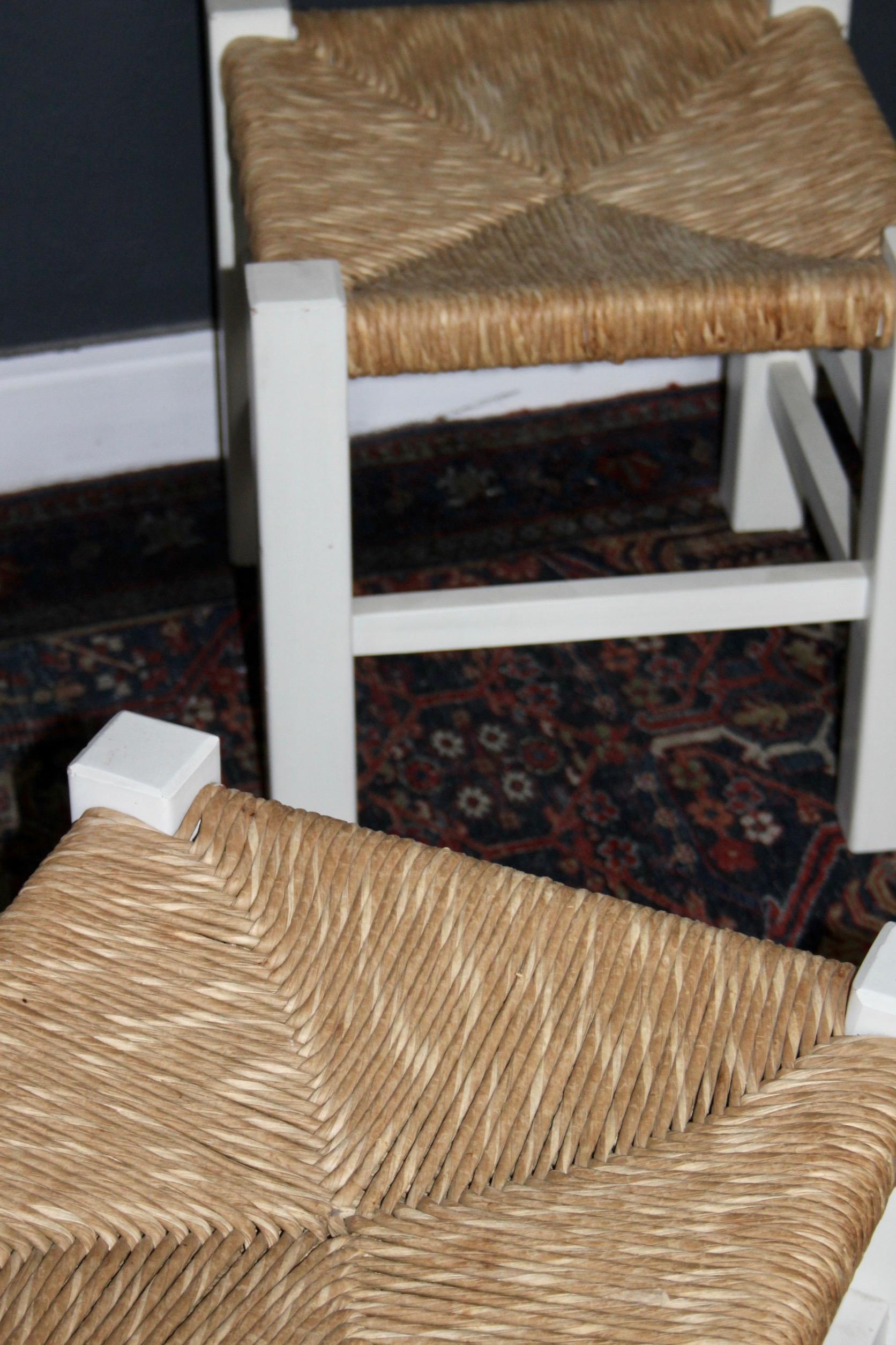 Pair of straw and wood stools For Sale 2