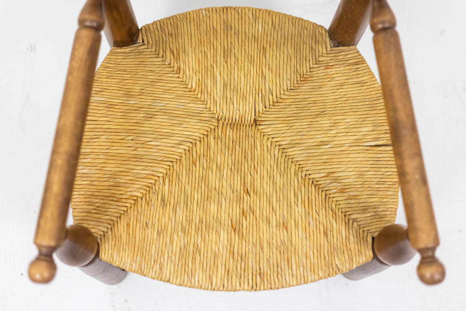  Pair of Straw Armchairs in Natural Beech, 1950's For Sale 7