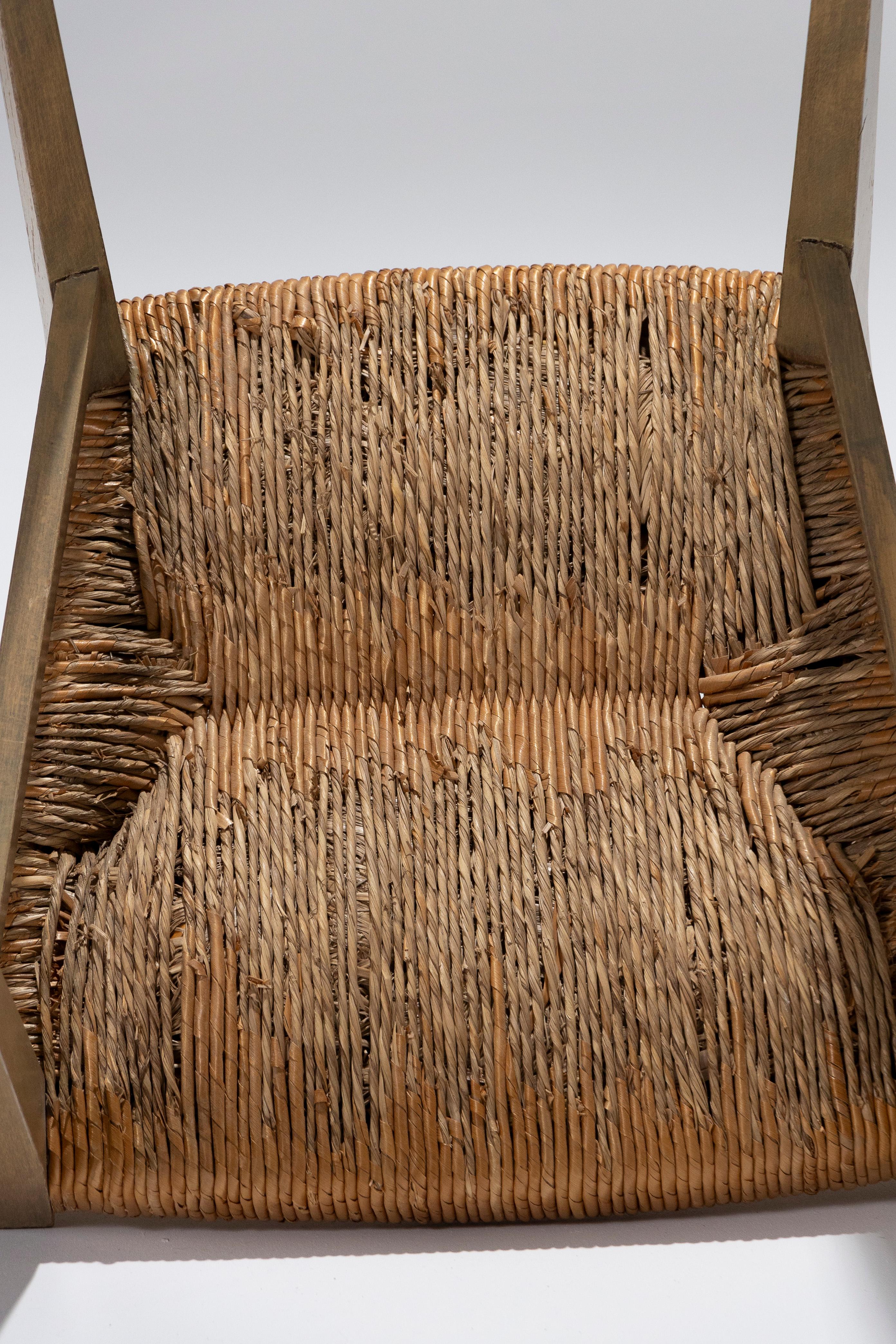 Pair of Straw Chairs by Geneviève Pons, 1950s For Sale 7
