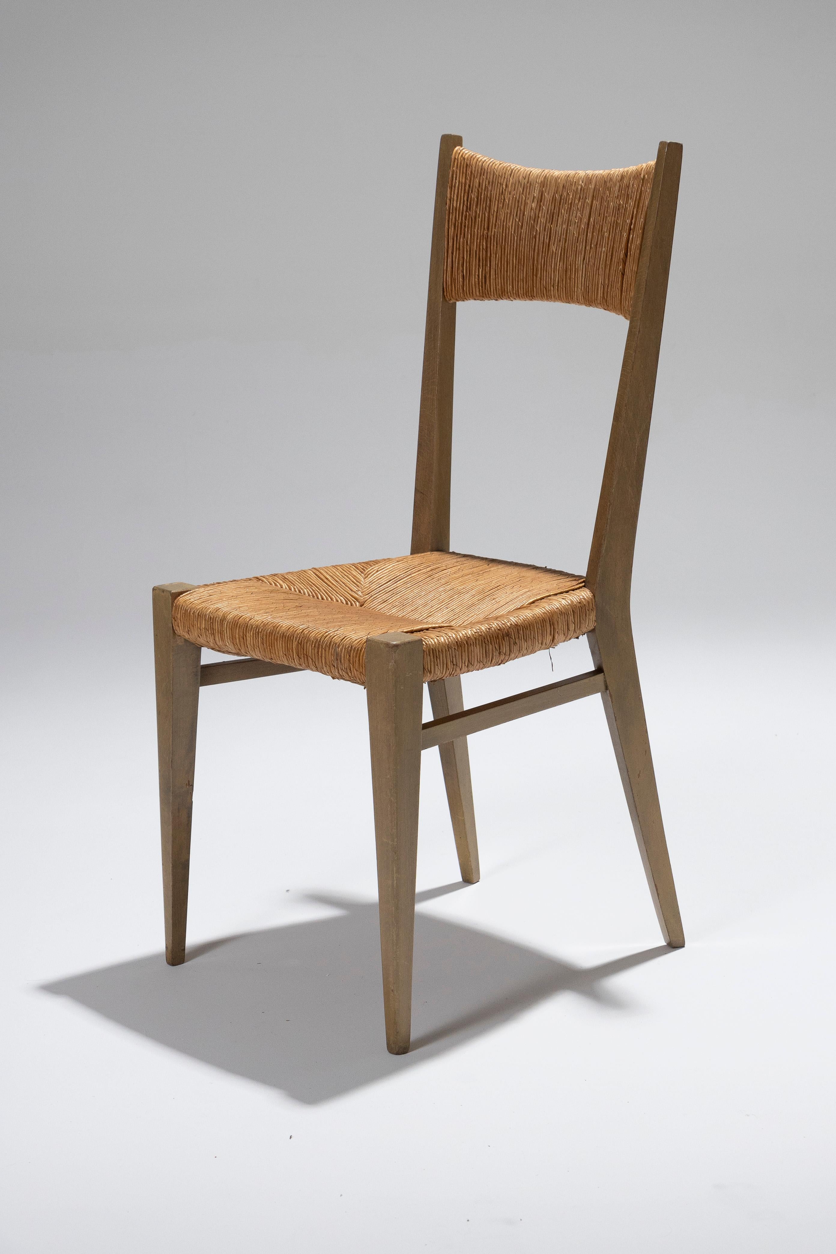 Pair of Straw Chairs by Geneviève Pons, 1950s In Good Condition For Sale In PARIS, FR