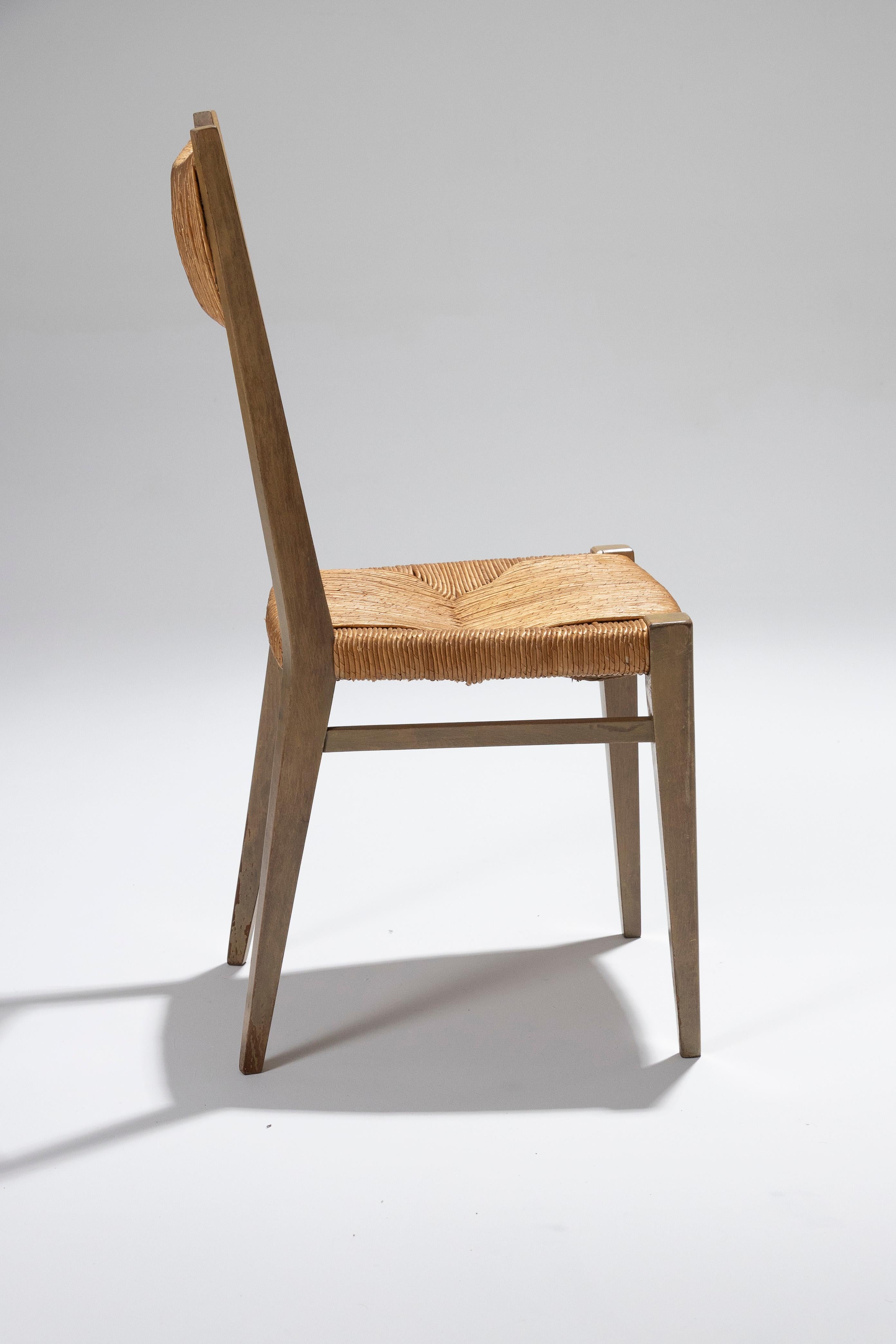 Pair of Straw Chairs by Geneviève Pons, 1950s For Sale 3