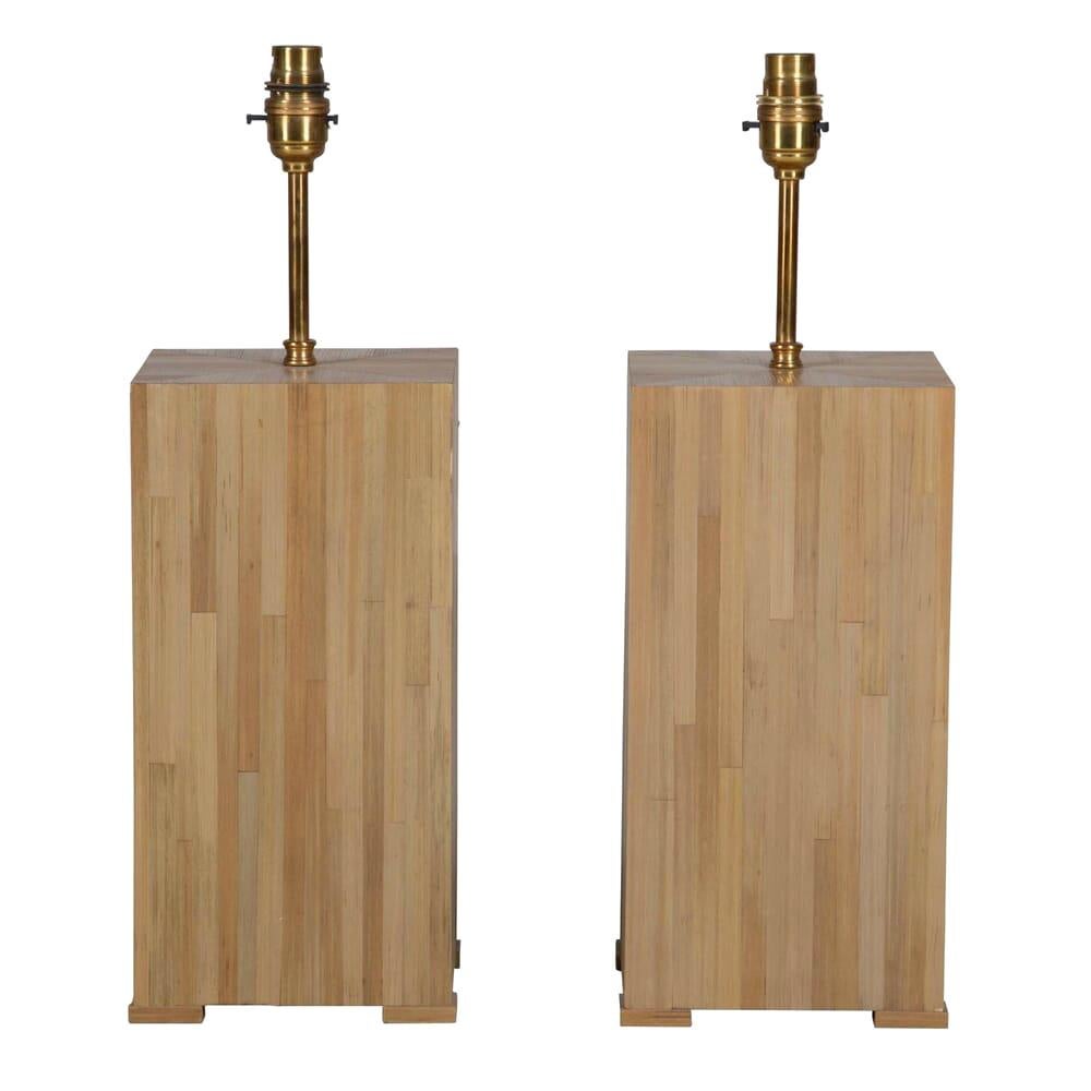 Pair of Straw Marquetry Lamps