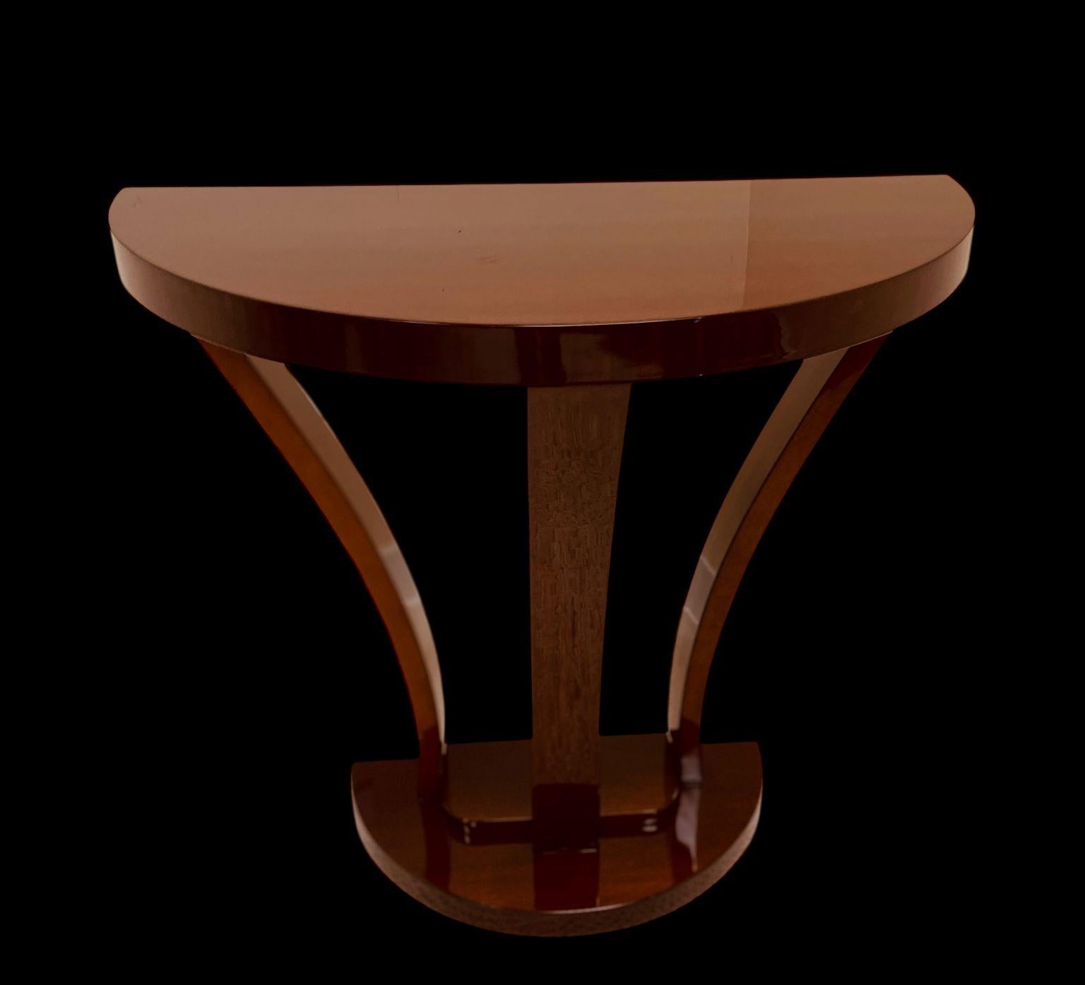 Pair Of Streamline Art Deco Half Circle Console Tables American C.1930 For Sale 3