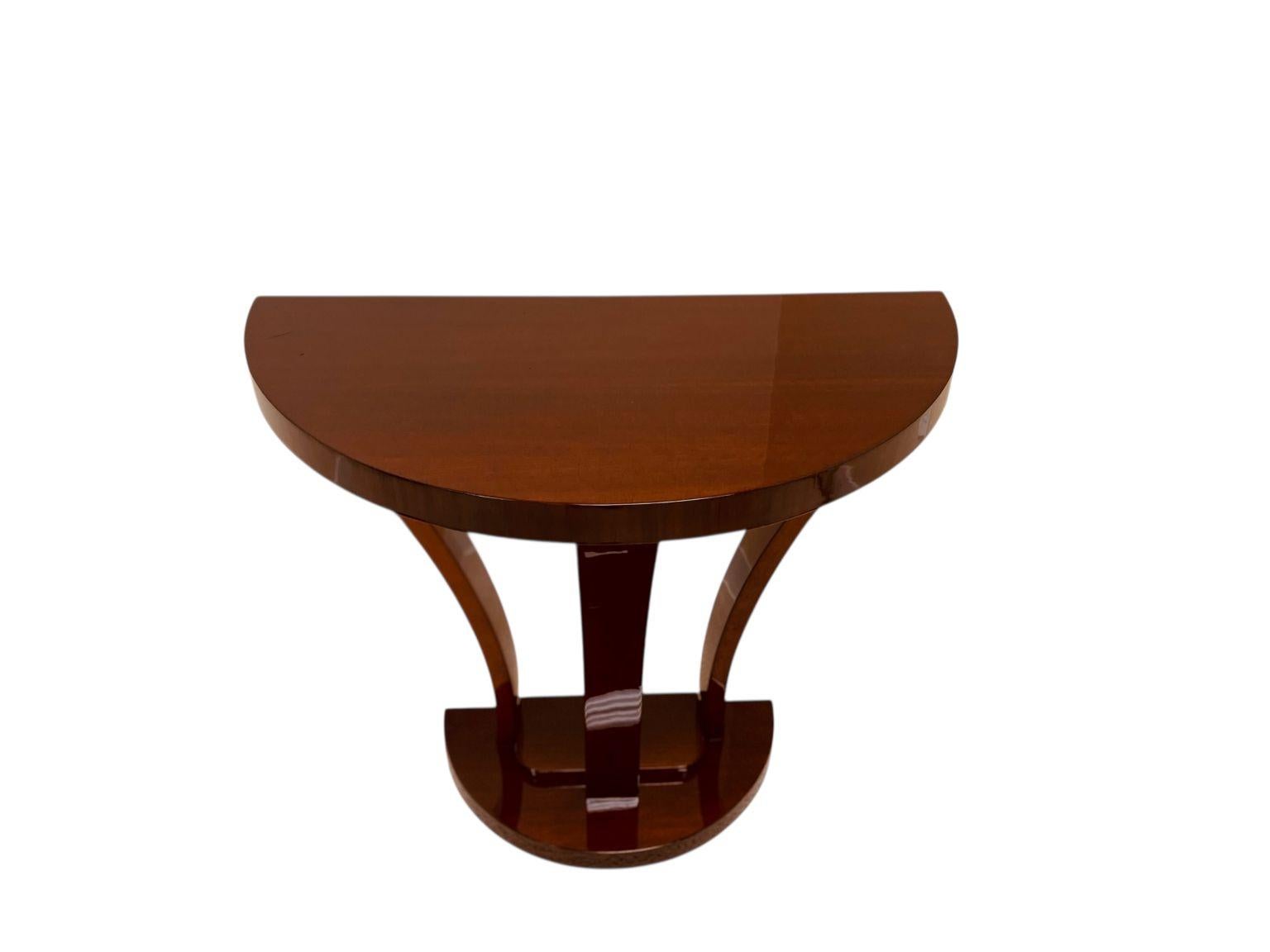 Mid-20th Century Pair Of Streamline Art Deco Half Circle Console Tables American C.1930 For Sale