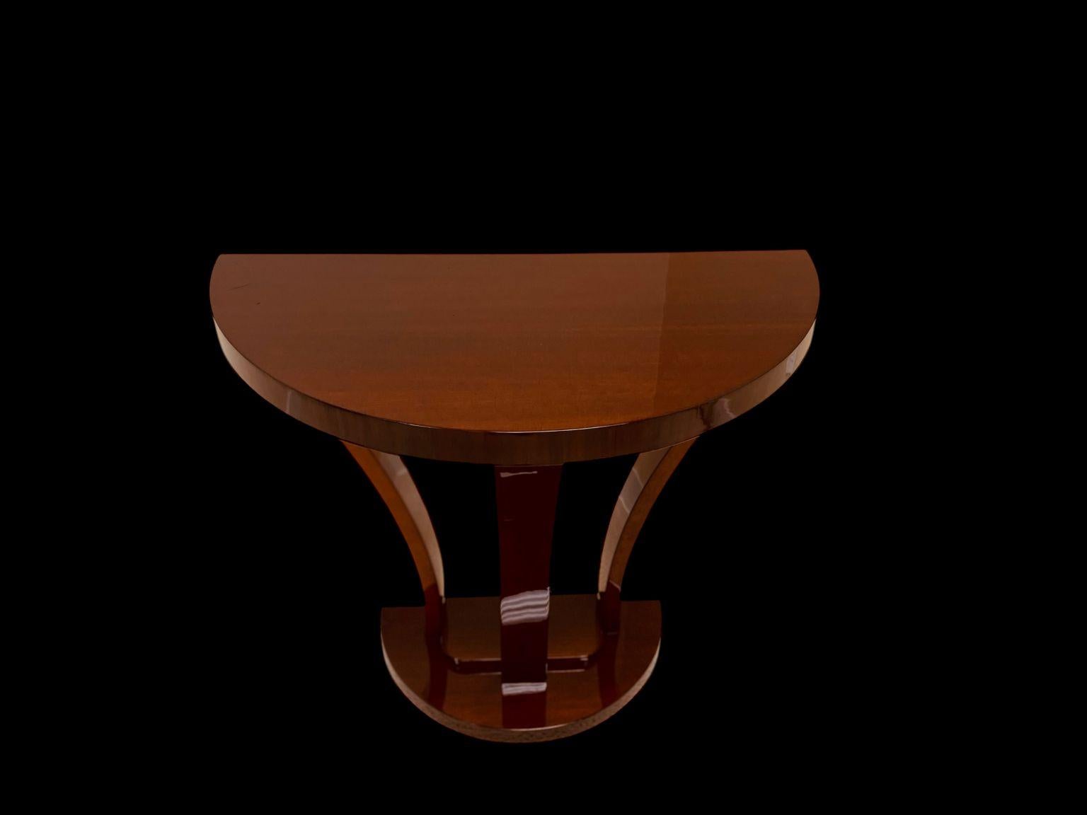 Pair Of Streamline Art Deco Half Circle Console Tables American C.1930 For Sale 1