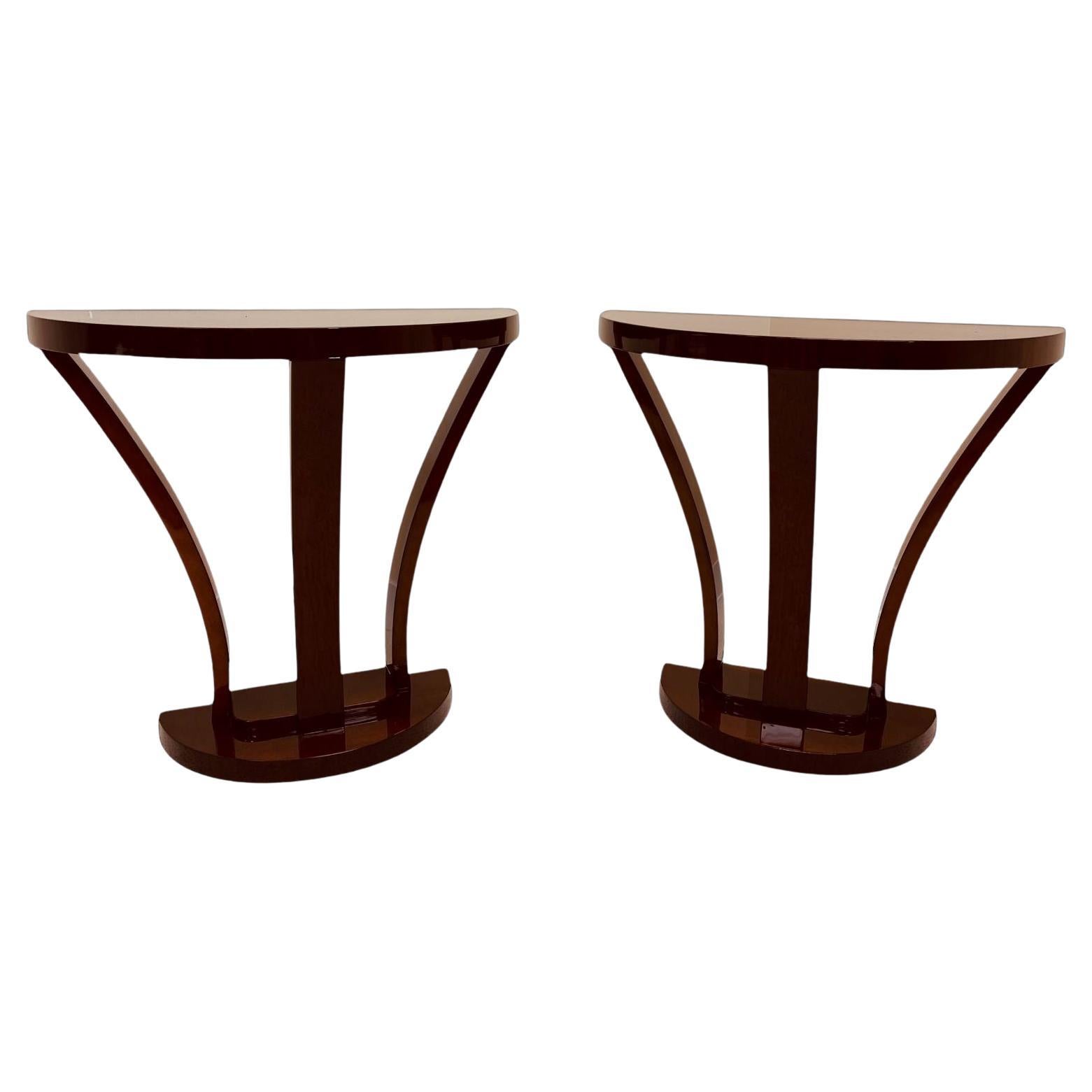 Pair Of Streamline Art Deco Half Circle Console Tables American C.1930 For Sale