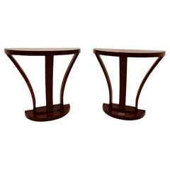 Pair Of Streamline Art Deco Half Circle Console Tables American C.1930