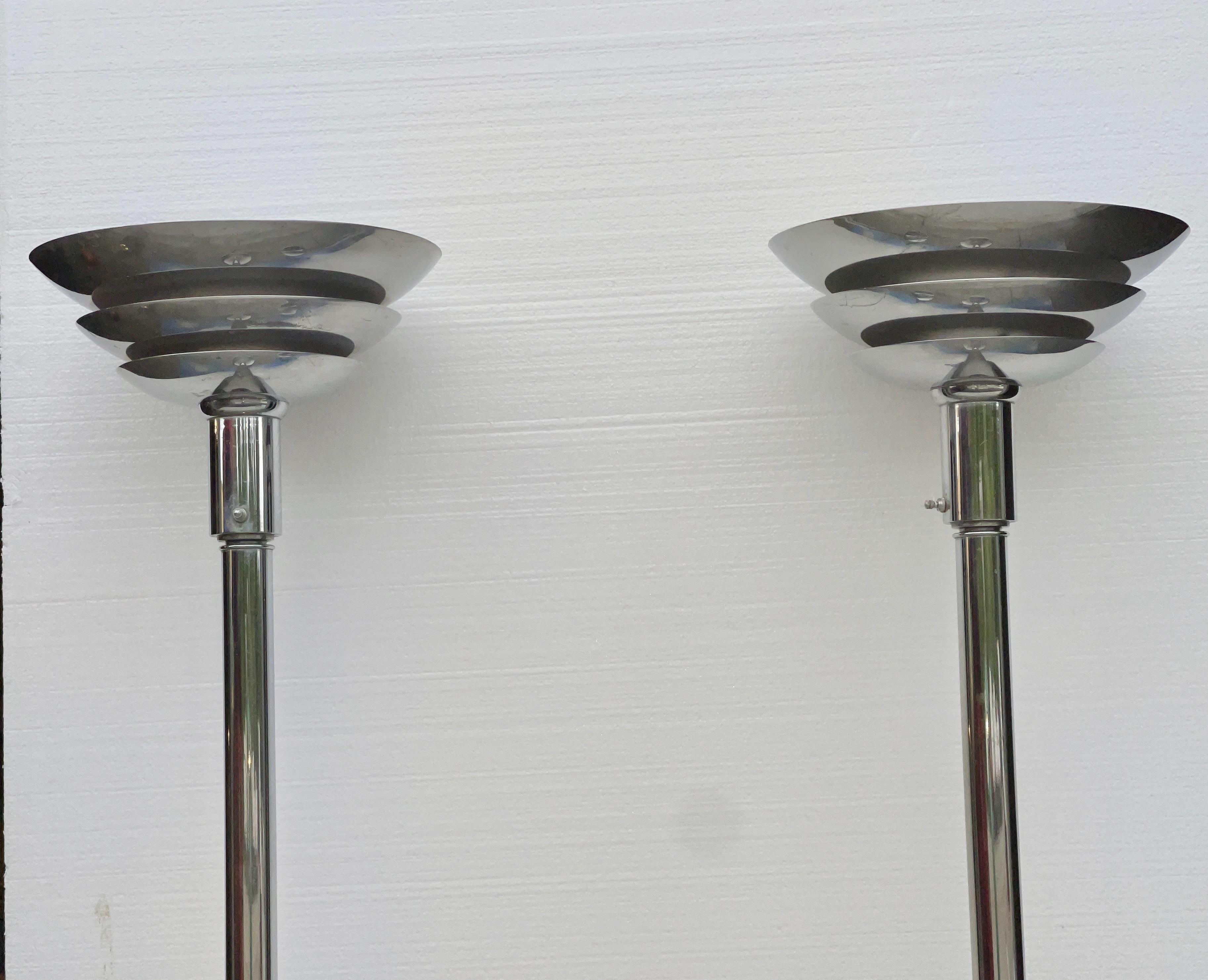 Polished Pair of Streamline Art Deco Torcheres by Rembrandt Lamp Co. For Sale