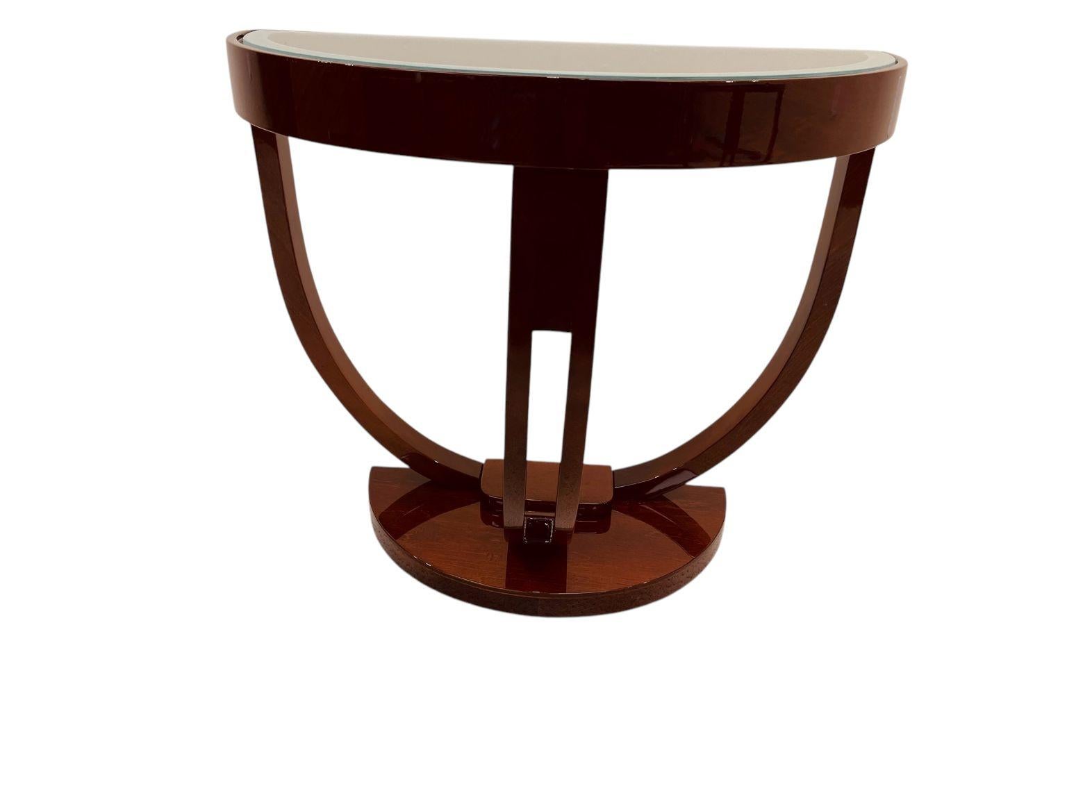 Coppia di tavolini Streamline con piano in vetro a forma di mezzo cerchio Art Deco, America C.I.C. 1930 in vendita 7