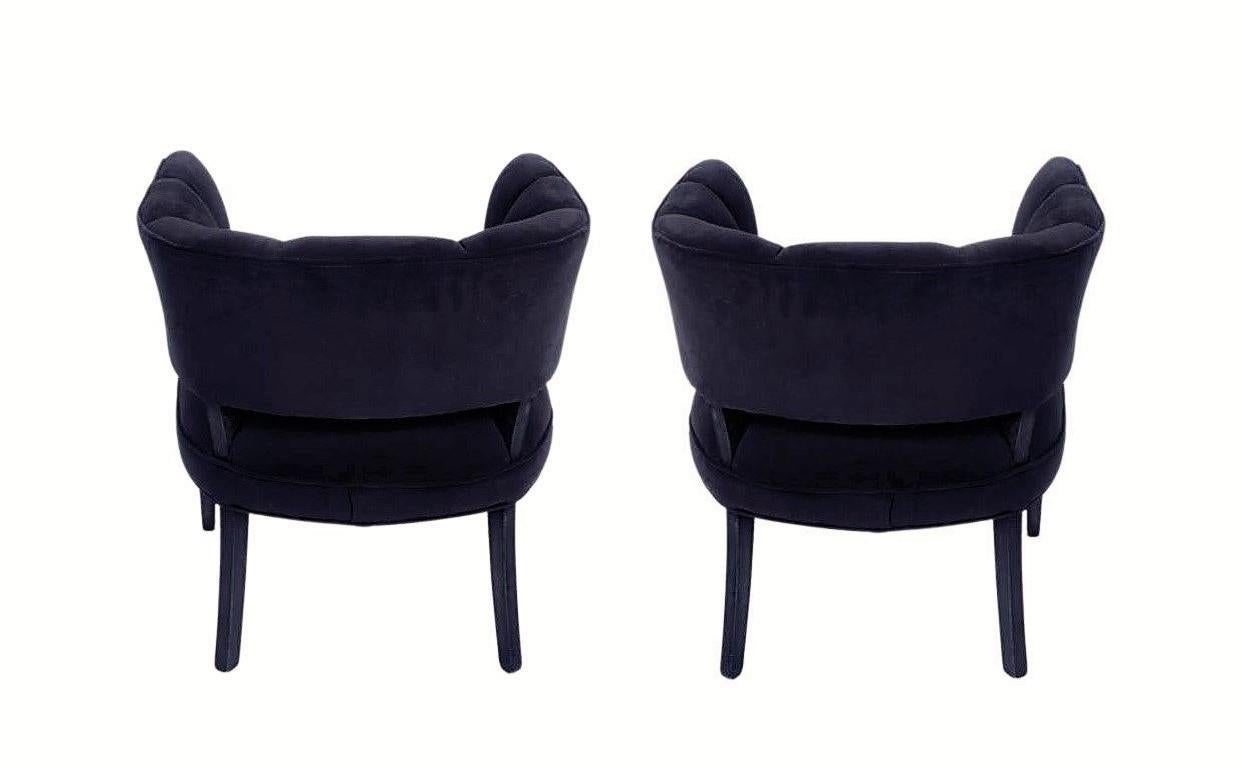 Pair of Streamlined Channel Tufted Barrel Chairs For Sale 4