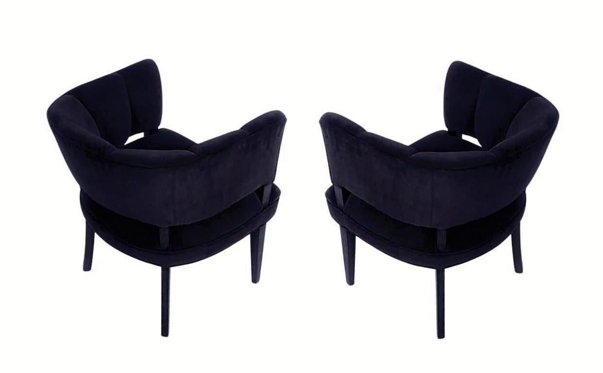 Pair of Streamlined Channel Tufted Barrel Chairs For Sale 5